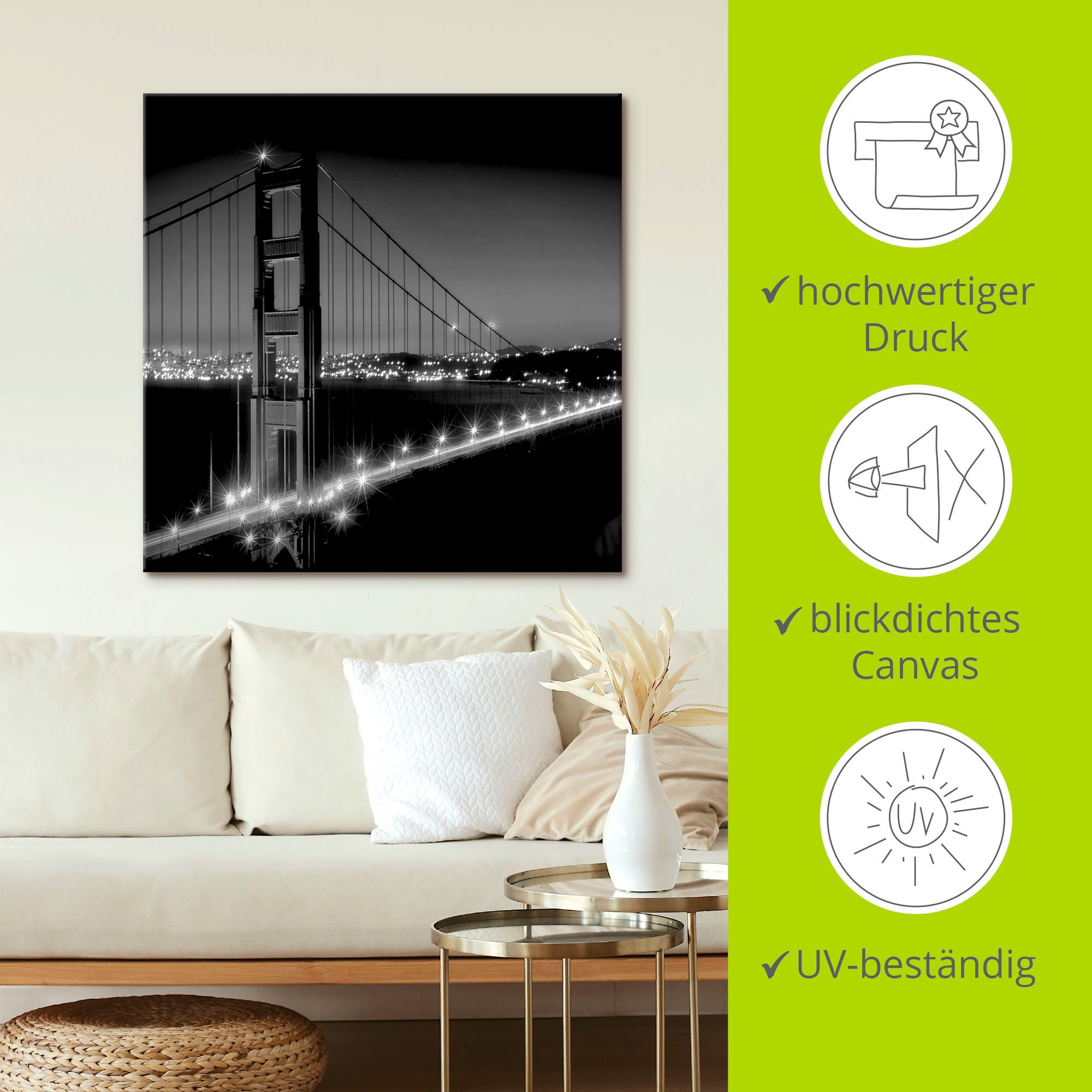 Artland Leinwandbild »Golden Gate Bridge am Abend I«, Amerika, (1 St.), auf Keilrahmen gespannt