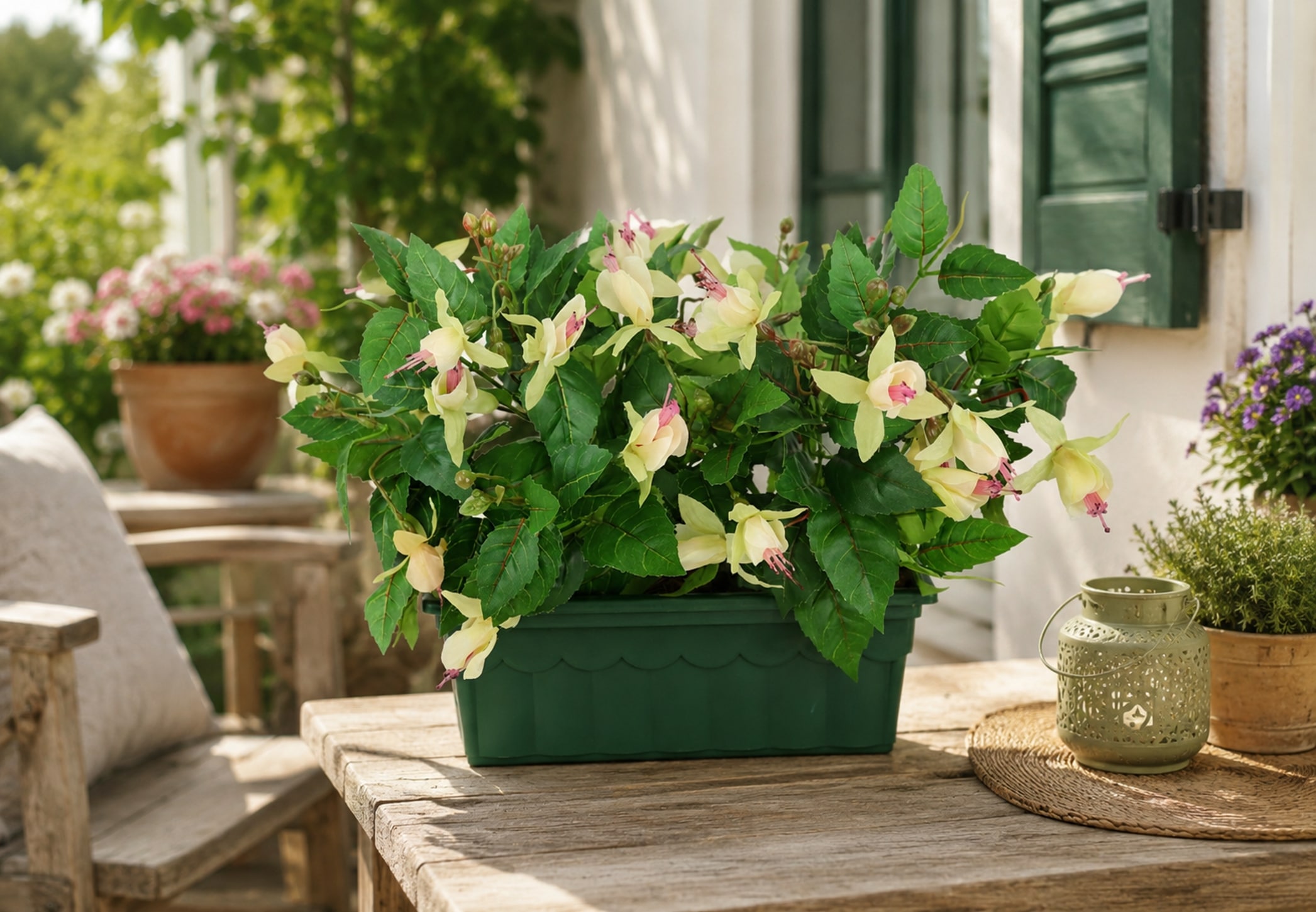 I.GE.A. Kunstblume »Fuchsien im Kasten 29cm Künstliche Zierpflanze Kunstpflanze« Zimmerpflanze Blüten Blumen Seidenblumen Unechte Deko Topfpflanze