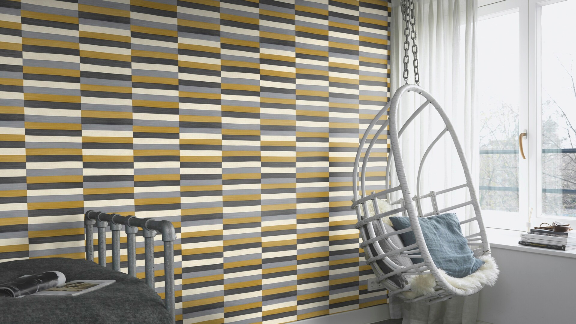 Rasch Vliestapete »Club« Lederoptik | quergestreift | unifarben mit Farbeinsatz gut lichtbeständig, hochwaschbeständig