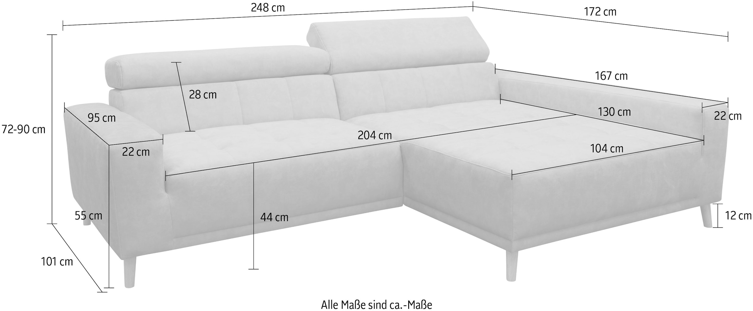 OTTO home Ecksofa »Greve 248 x 172 cm mit Steppungen, für gängige Saugroboter geeignet« Kopfteile verstellbar, aus pflegeleichtem, weichem Luxus-Microfaser