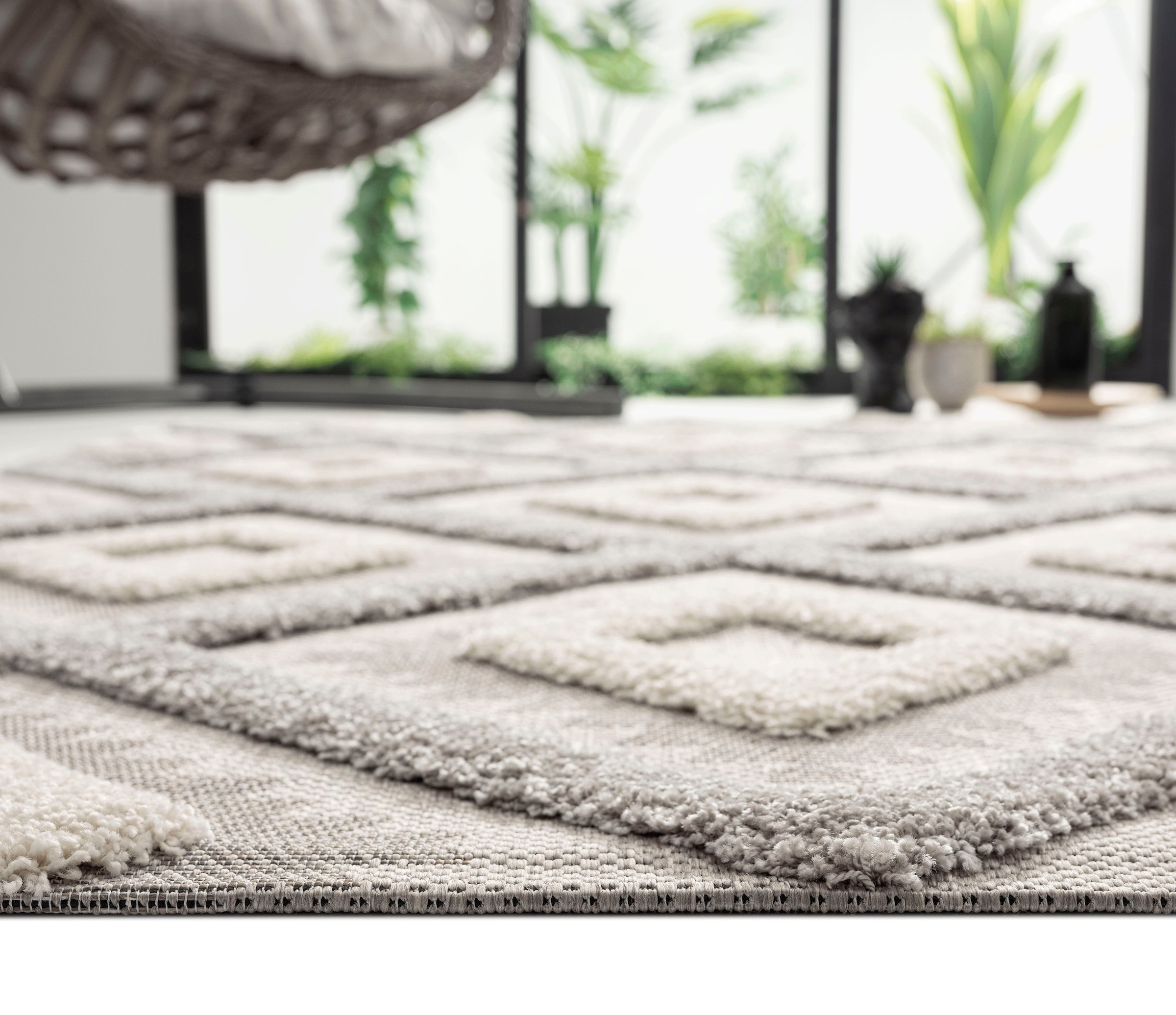 merinos Teppich »Kayra 54063«, rechteckig, Hoch Tief Struktur, Boho Style, Scandic, In- Outdoor geeignet