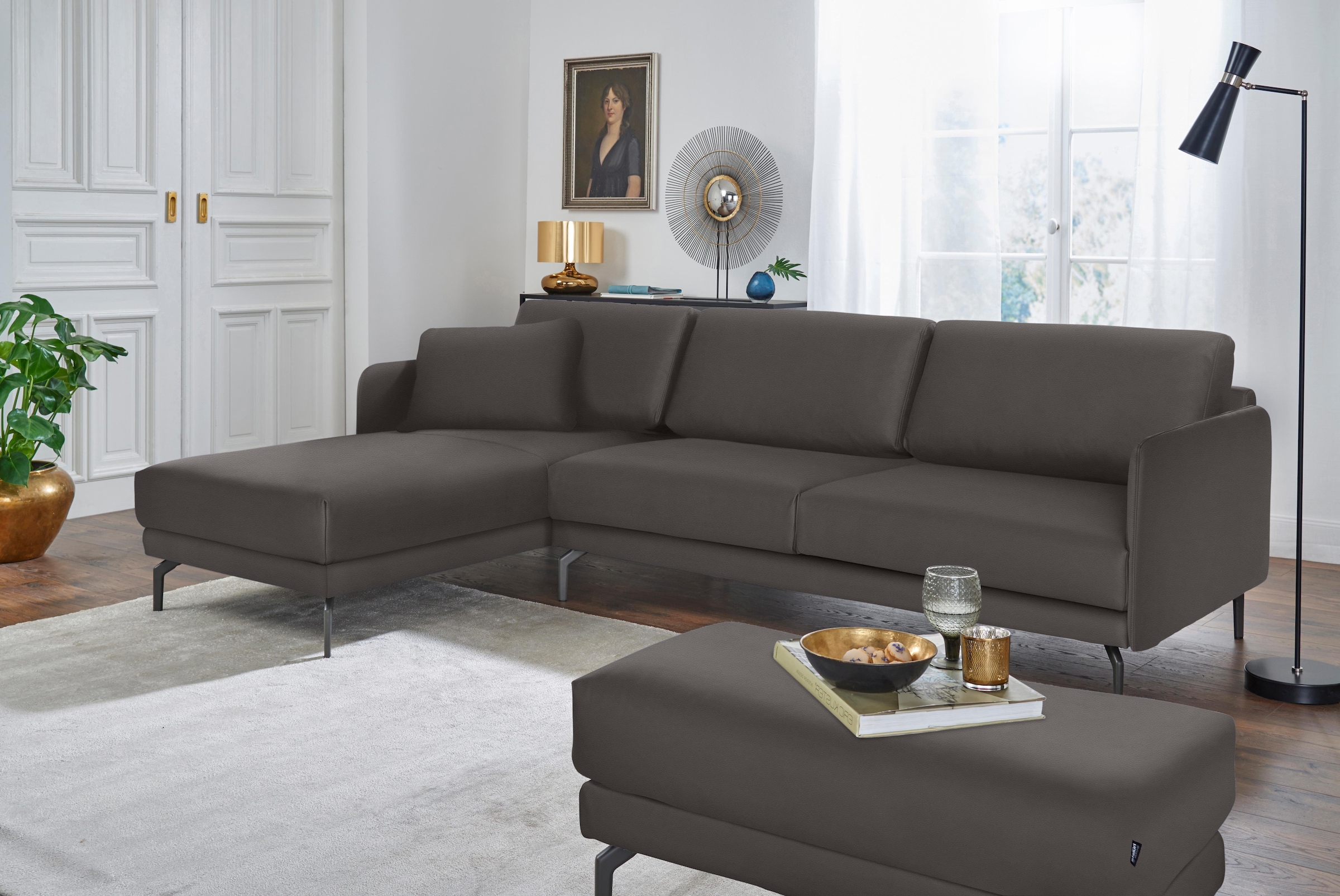 hülsta sofa Ecksofa »hs.450«, Armlehne sehr schmal, Breite 234 cm,  Alugussfüße in umbragrau auf Rechnung bestellen