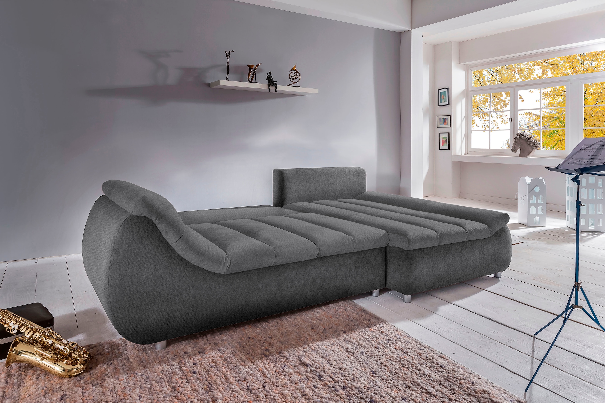 INOSIGN Ecksofa »Imola elegant und bequem, aktuelle Steppung im Sitz, L-Form«, wahlweise mit Bettfunktion