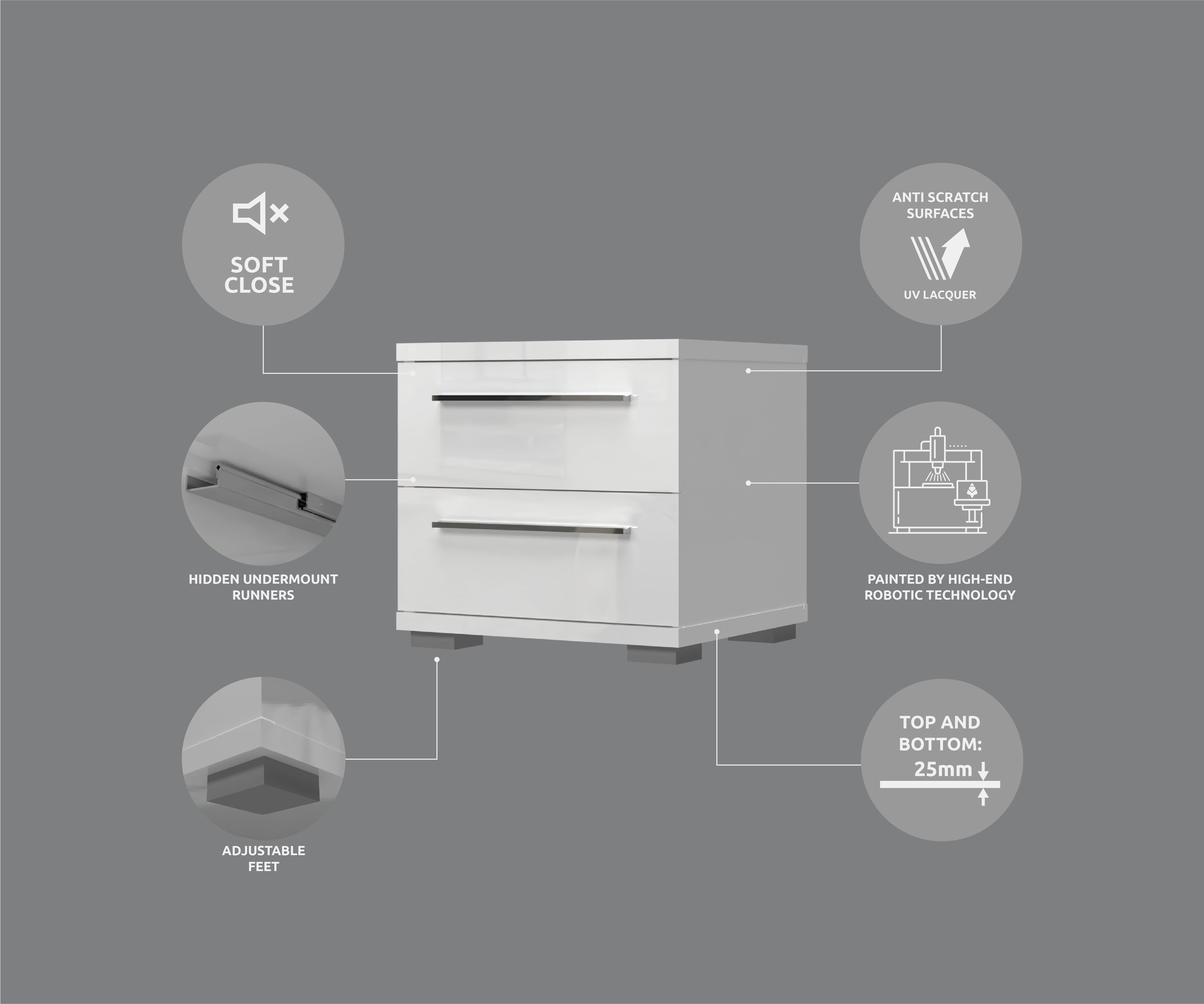 Places of Style Nachtkommode »Piano, Nachttisch aus FSC-zertifiziertem Holzwerkstoff, Made in Europe«, (45/40/43 oder 61cm (B/T/H), ideal passend zum Boxspringbett), UV lackiert, hochglänzend, Soft-Close Funktion, 2 oder 3 Schubladen
