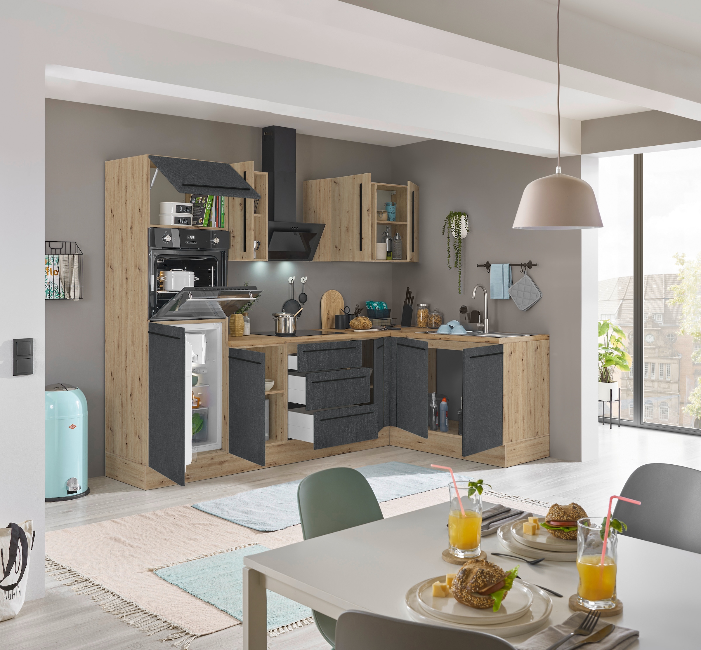 KOCHSTATION Winkelküche »Florida, Stellbreite 270x165 cm« wahlweise mit E-Geräten, mit Softclose für Türen und Schubkästen