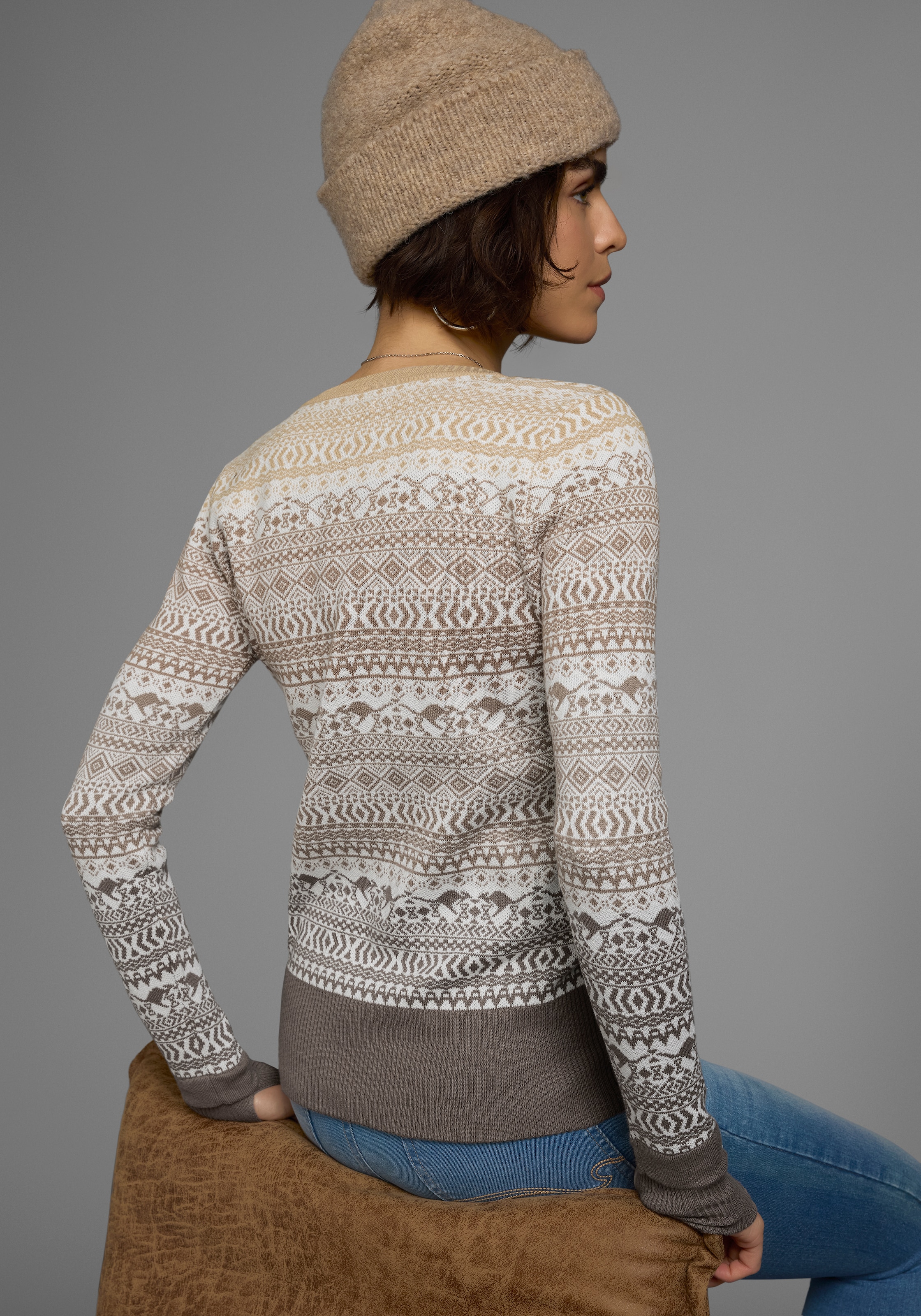 KangaROOS Jacquardpullover im Norweger-Muster mit kleinen Kängurus