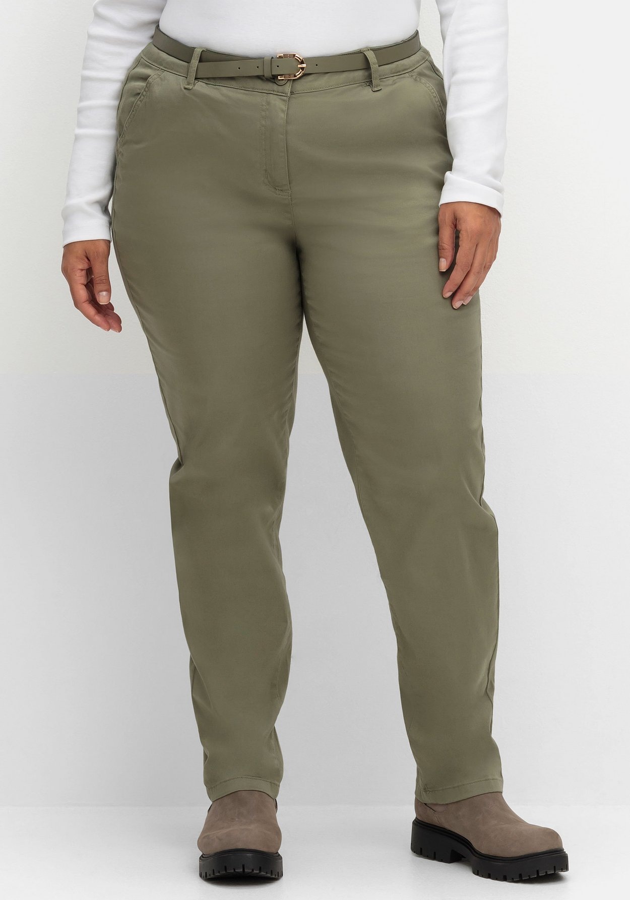 Sheego Chinohose »Schmale Chinohose aus Baumwoll-Stretch, mit Gürtel«