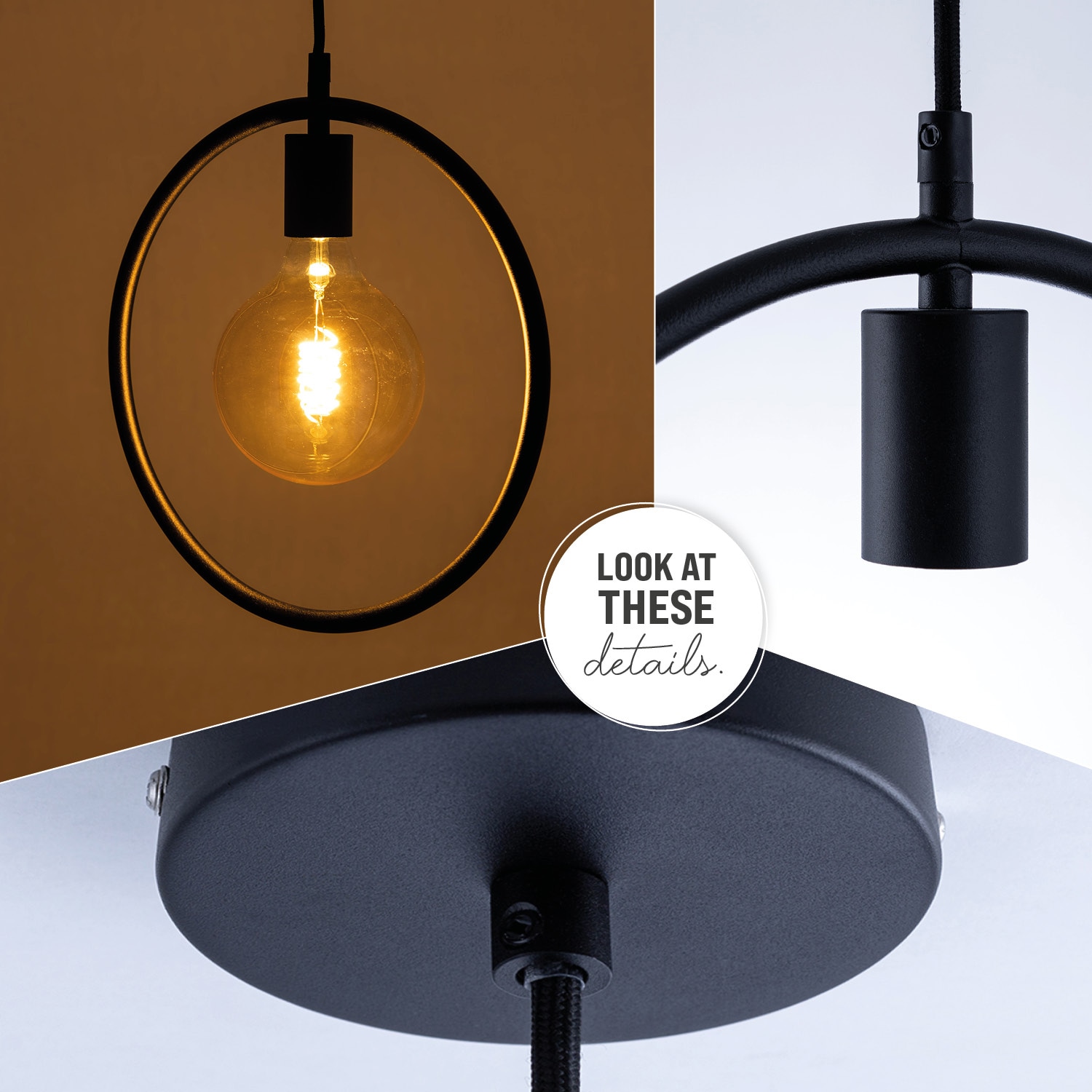 Paco Home Pendelleuchte »JACOB« E27 Hängelampe Esszimmer Rund Ring 1,5m Textilkabel Kürzbar E27