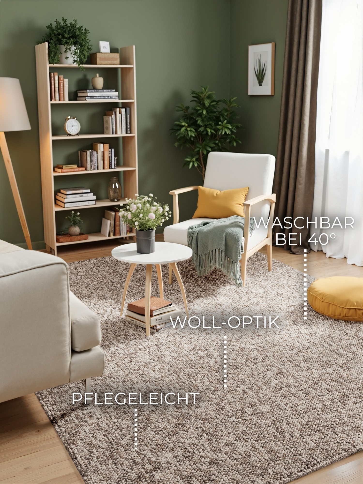 ELLE DECORATION Teppich »Rocco«, rechteckig, 10 mm Höhe, Nachhaltig, Läufer, waschbar, Wohnzimmer, Esszimmer, Woll-Optik