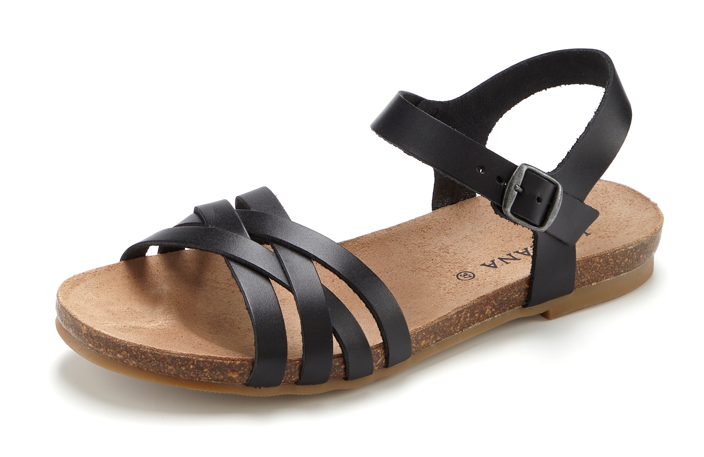 LASCANA Sandale »Sandalette, Sommerschuh, offener Schuh,«  aus Leder mit Korkfußbett