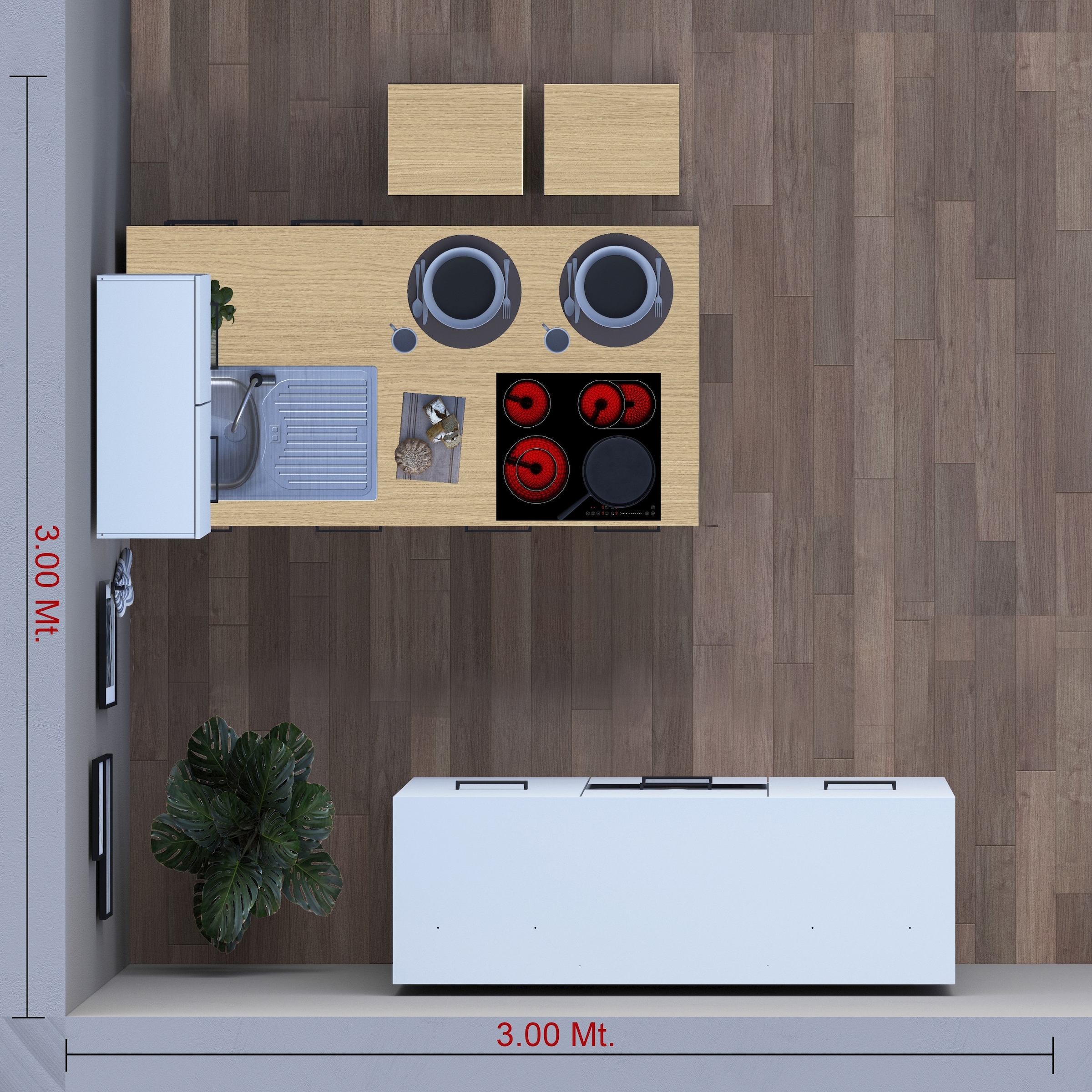 KOCHSTATION Küchenzeile »Luna, Küchenblock, Kücheninsel, Hängeschrank, Made in Italy« 3er-Set, Metallgriffe, Soft-Close-Funktion, inklusive Spüle