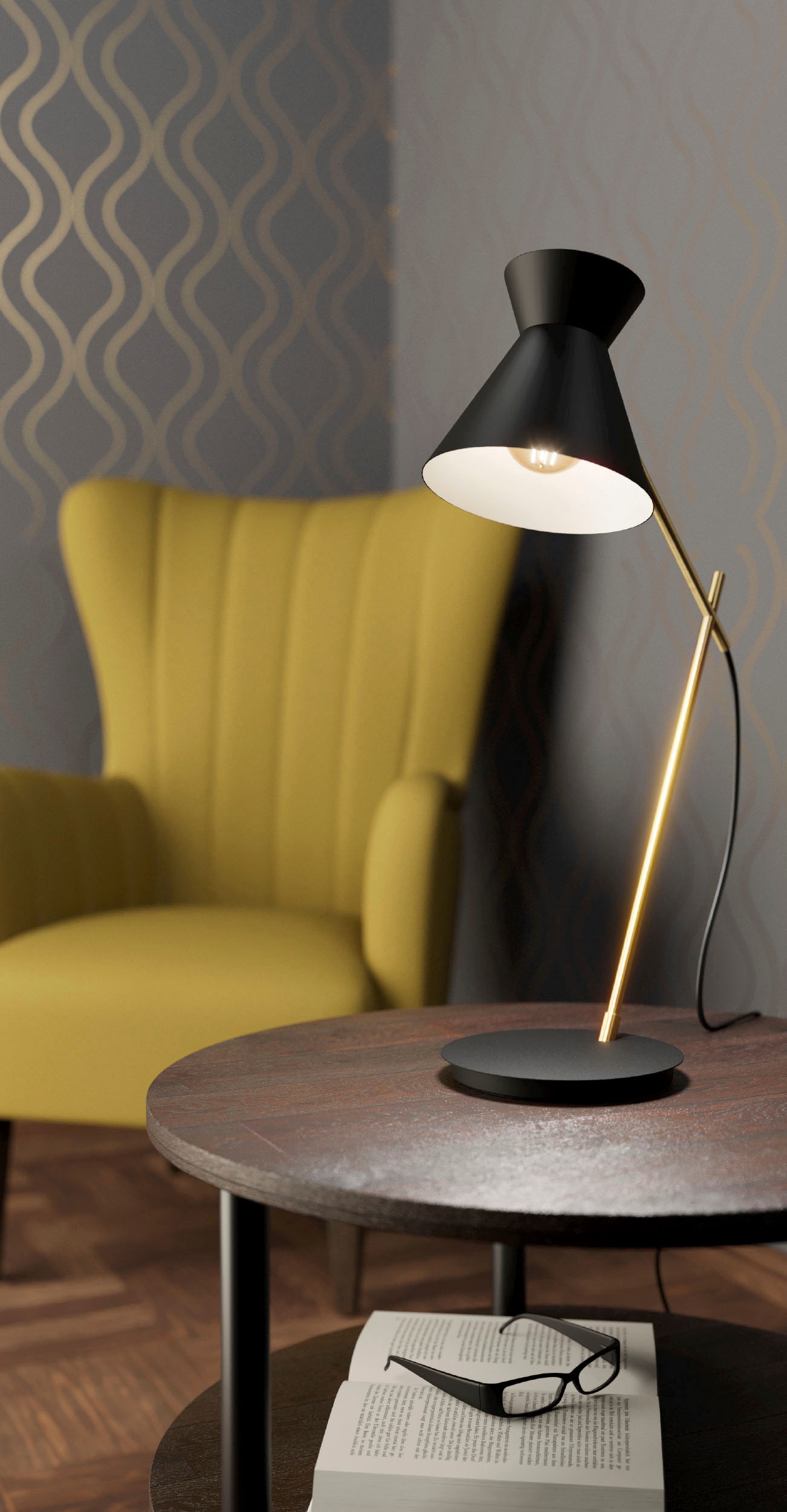 EGLO Tischleuchte »AMEZAGA« E27 1 Stk. Tischleuchte in schwarz und messing aus Stahl  -  exkl. E27 - 10W