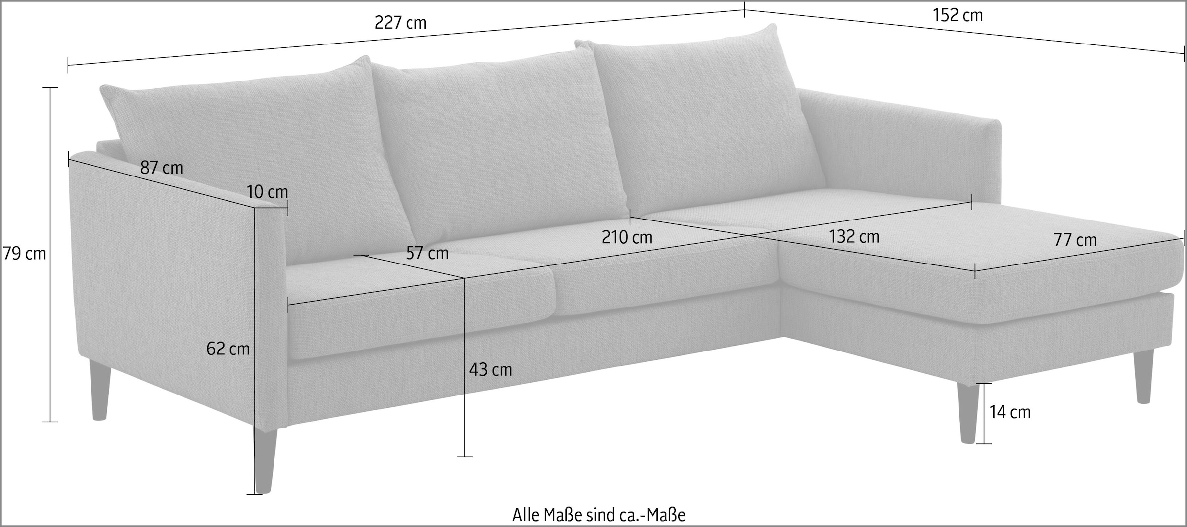 ATLANTIC home collection Ecksofa »Rekvik L-Form«, mit Wellenunterfederung, Ottomane beidseitig montierbar