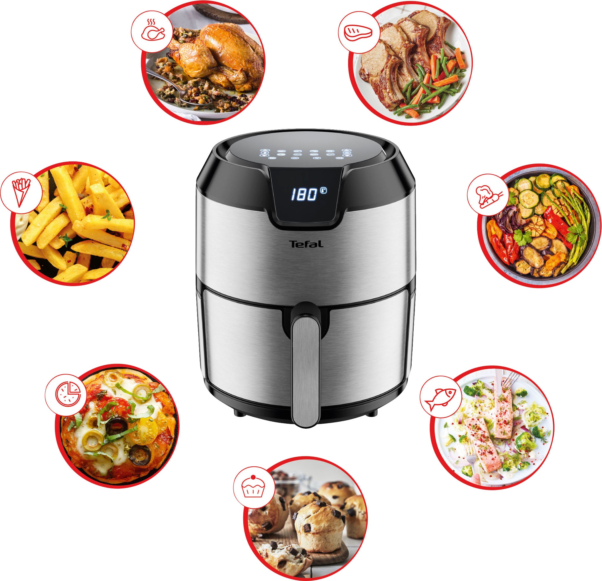 Tefal Heißluftfritteuse »EY401D Easy Fry Deluxe XL«, 1500 W, 4,2 L Fassungsvermögen, 8 automatische Programme, Timer, ohne Fett/Öl
