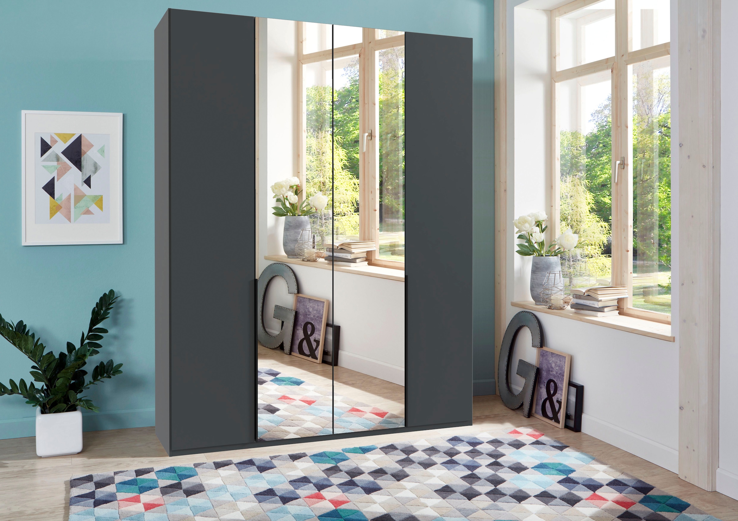 Wimex Kleiderschrank »Mugano,in 8 Breiten,3 Höhen,2 Tiefen, viele Farben, Made in Germany«, (in Basic oder Premium Ausstattung mit 2 weiteren Einlegeböden), mit langen oder kurzen Griffen aus Metall, mit oder ohne Spiegel