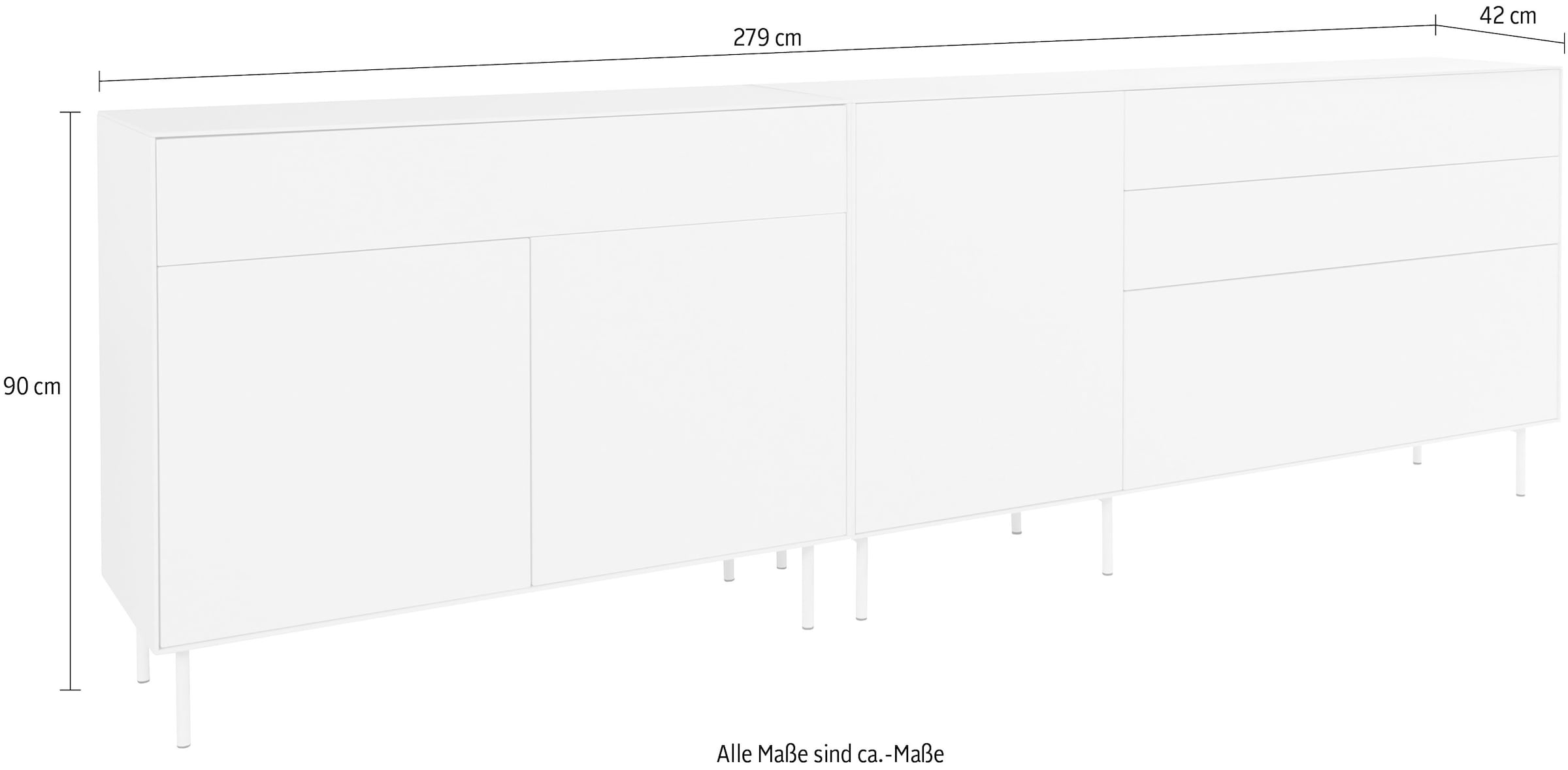 LeGer Home by Lena Gercke Sideboard »Essentials«, (2 St.), Breite: 279cm, MDF lackiert, Push-to-open-Funktion