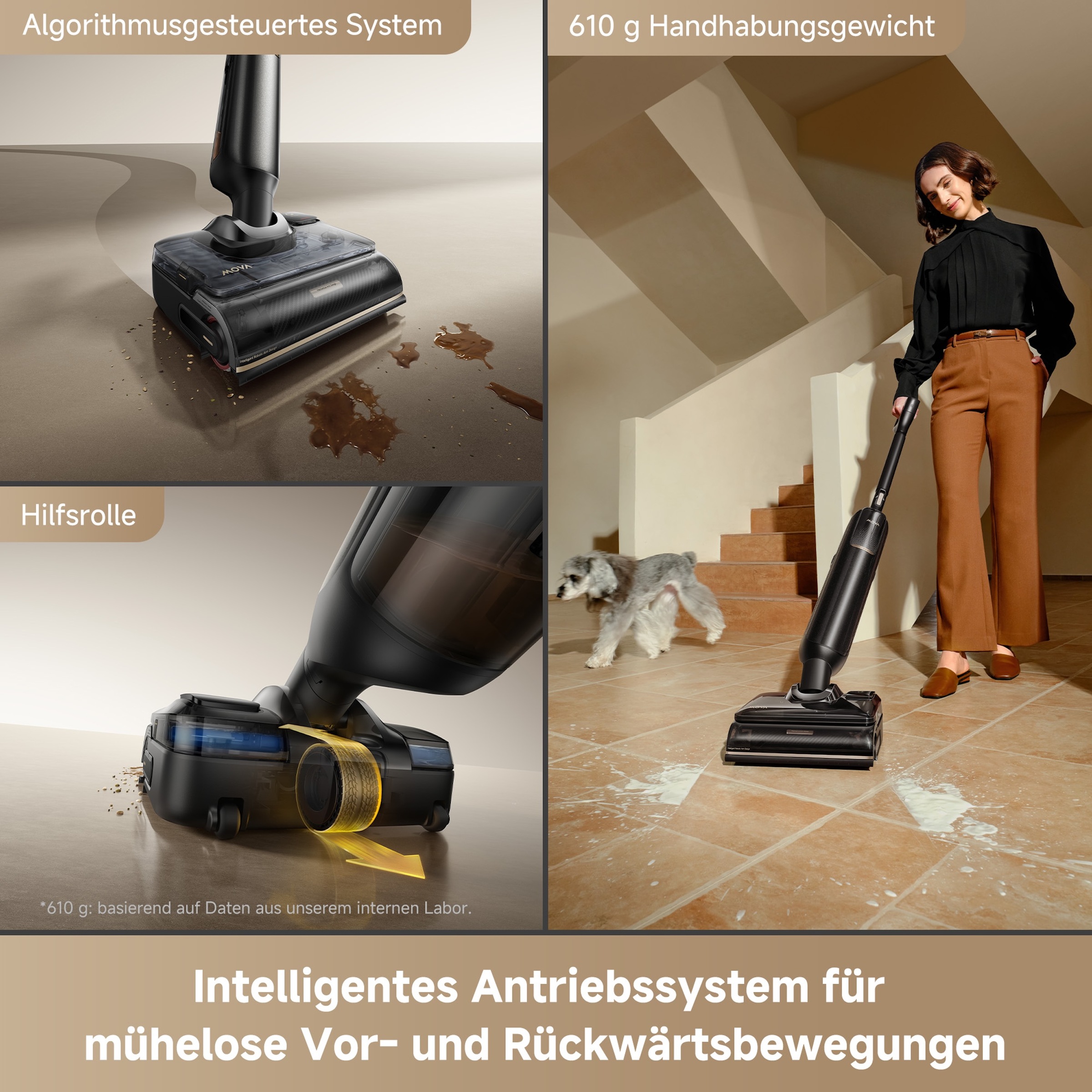 Mova Nass-Trocken-Sauger »M50 Ultra, KI-Reinigung,« Klappbares 180°-Design, selbstreinigende Bürste, 22.000Pa Saugkraft