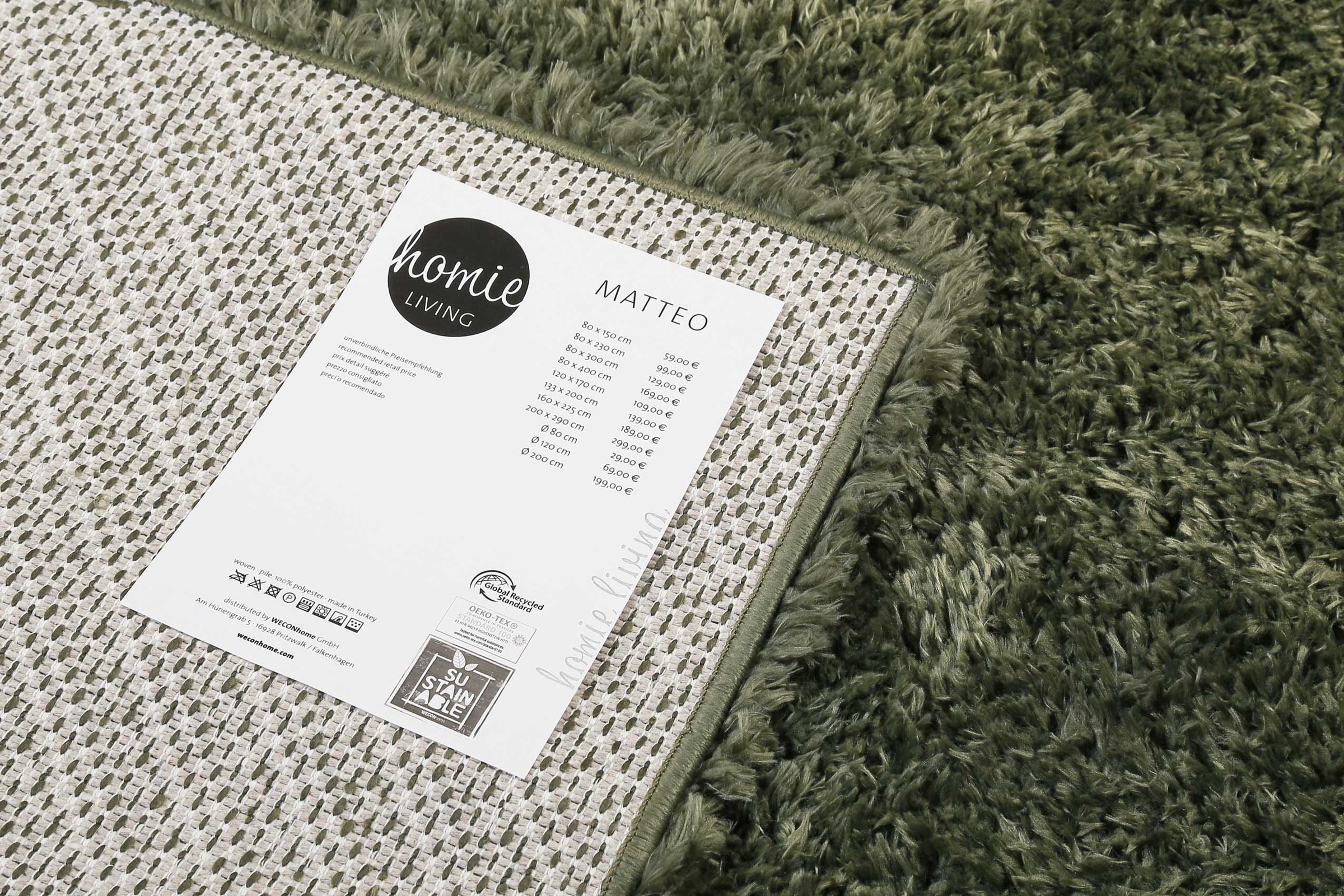 Homie Living Hochflor-Teppich »Matteo HL-0961«, rechteckig, 50 mm Höhe, 100% recyceltem PET, Langflor, Shaggy, Wohnzimmer
