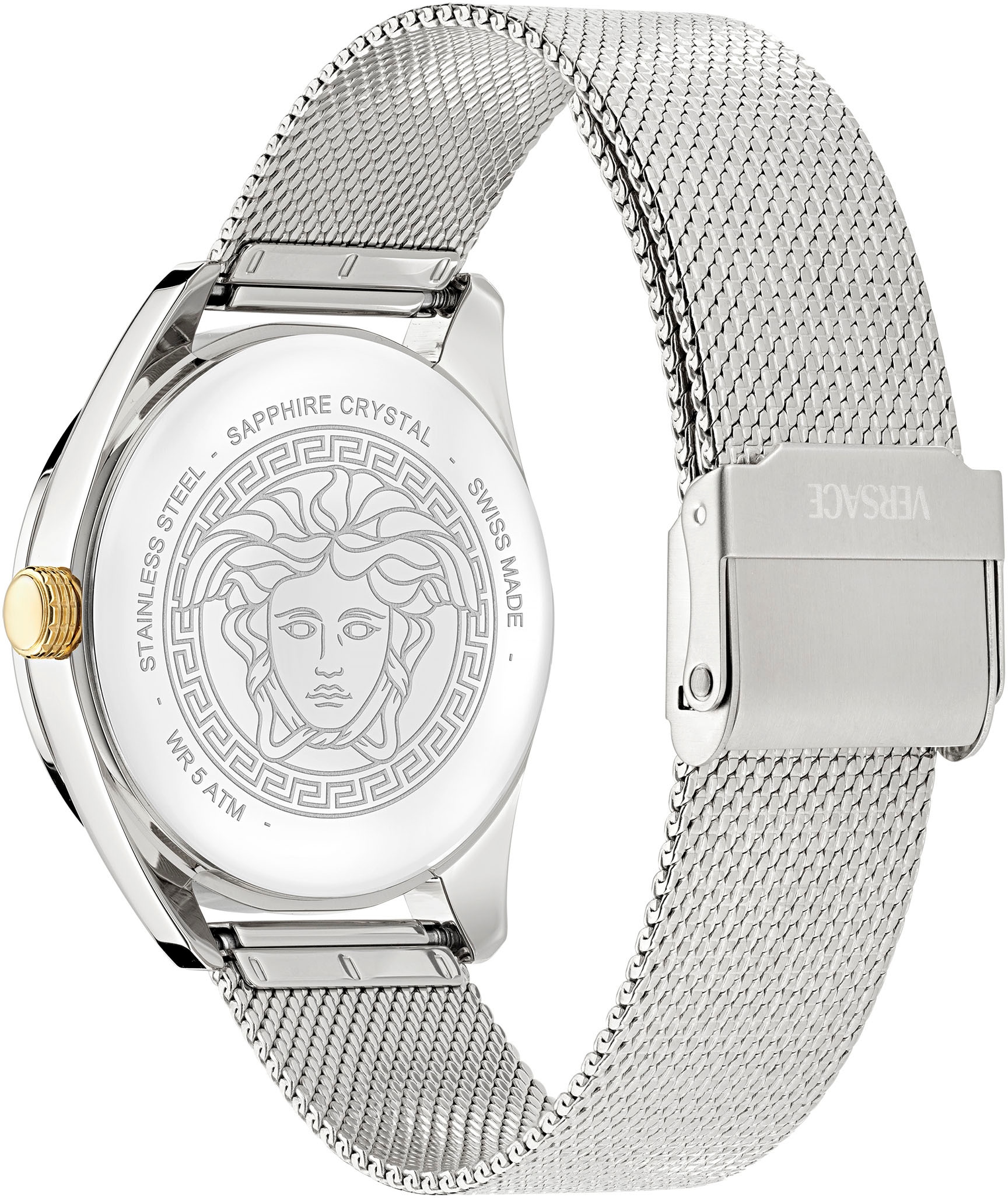 Versace Quarzuhr »NEW V-CIRCLE LADY«, Armbanduhr, Damenuhr, Saphirglas, Swiss Made, analog