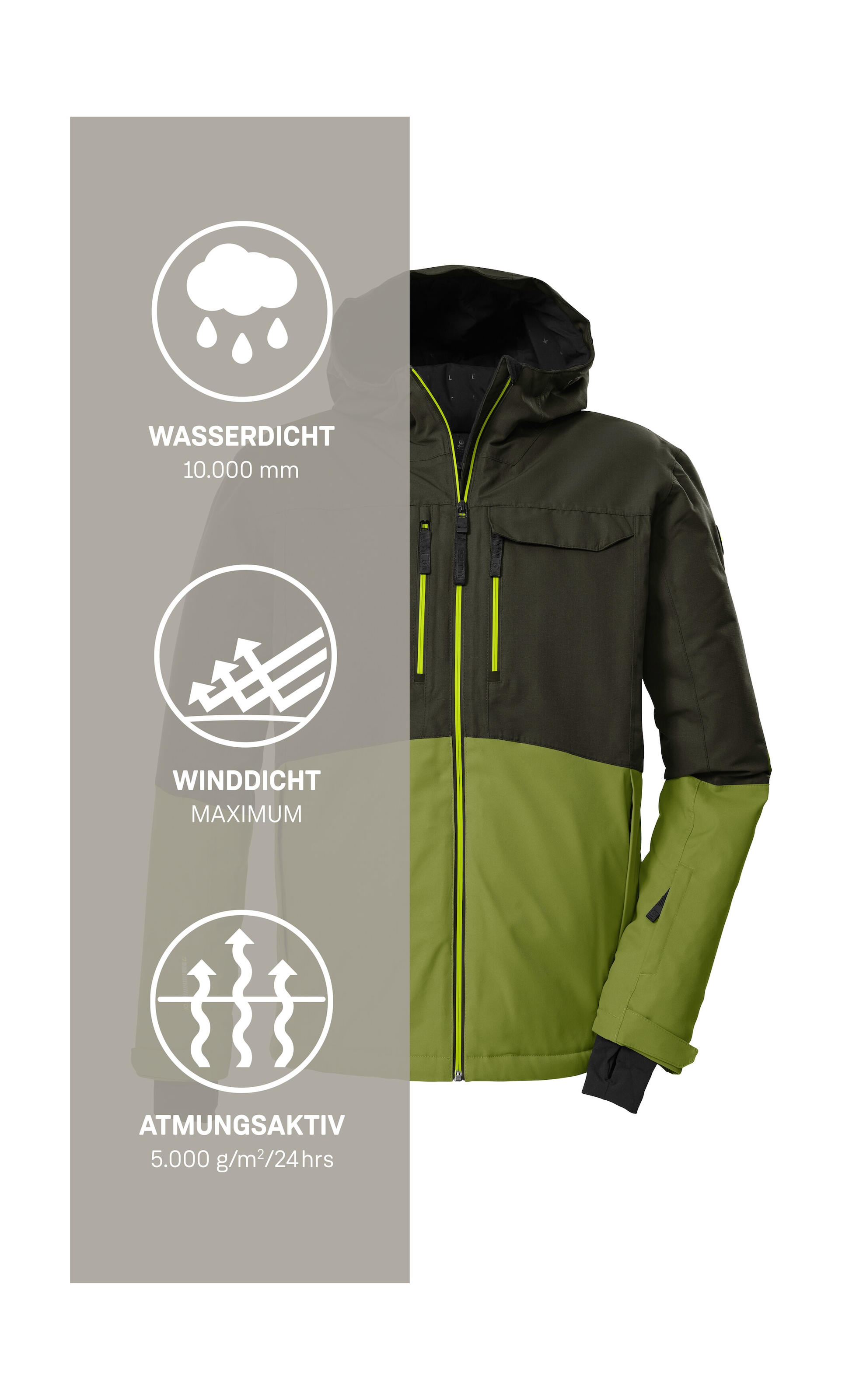 Killtec Skijacke »KSW 53 MN SKI JCKT«, Skijacke: wasserdicht, atmungsaktiv, Colourblock, viele Taschen