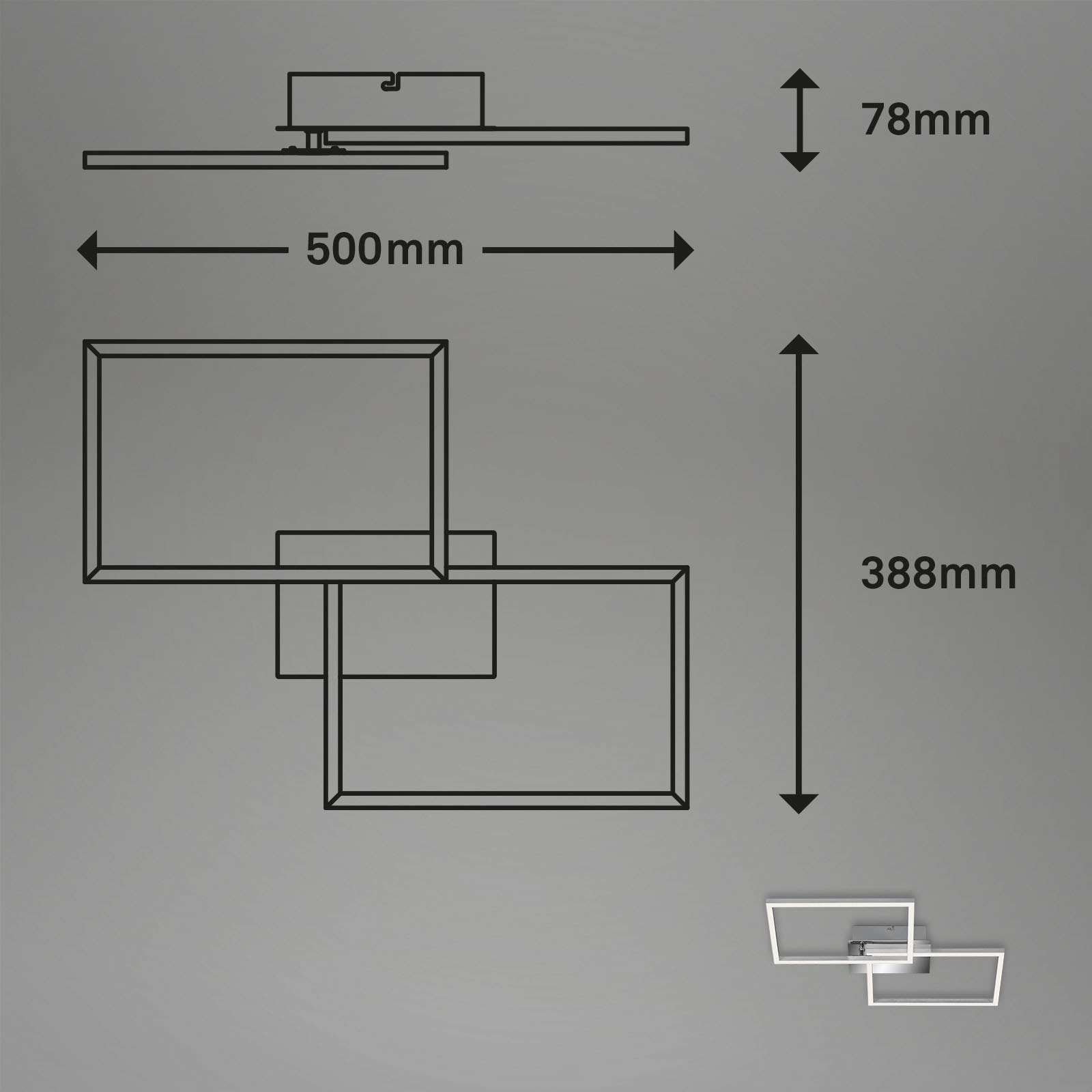 Briloner Leuchten LED Deckenleuchte »3149018 FRAME«, Leuchtmittel LED-Board | LED fest integriert, Deckenlampe, 50x38,8x7,8cm, Chrom, 30W, Wohnzimmer, Schlafzimmer