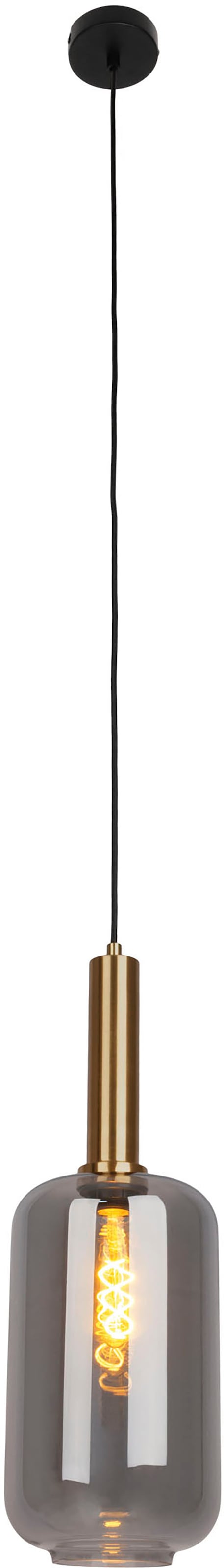 näve Pendelleuchte »Fumo«, 1 flammig, Leuchtmittel E27 | ohne Leuchtmittel, aus Metall in Schwarz und Gold und Rauchglas, Ø ca. 22 cm, Höhe 150 cm