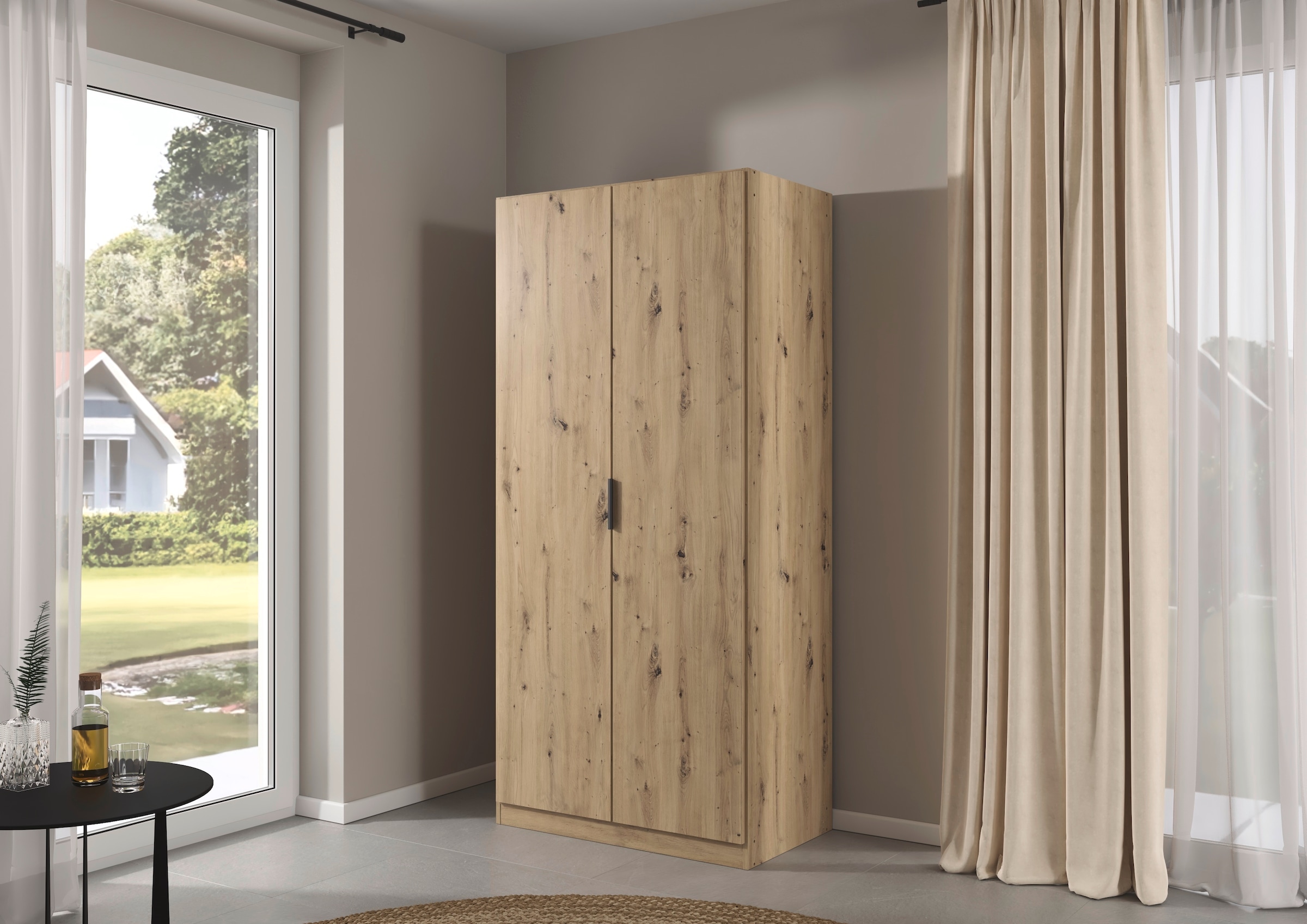 rauch Kleiderschrank »Drehtürenschrank Schrank Garderobe Ankleide Schlafzimmer LAGOA« 3 verschiedene Ausstattungen BASIC/CLASSIC/PREMIUM (inkl. SOFT-CLOSE),  moderne Kantengriffe aus Metall, optional mit Aufsatz MADE IN GERMANY