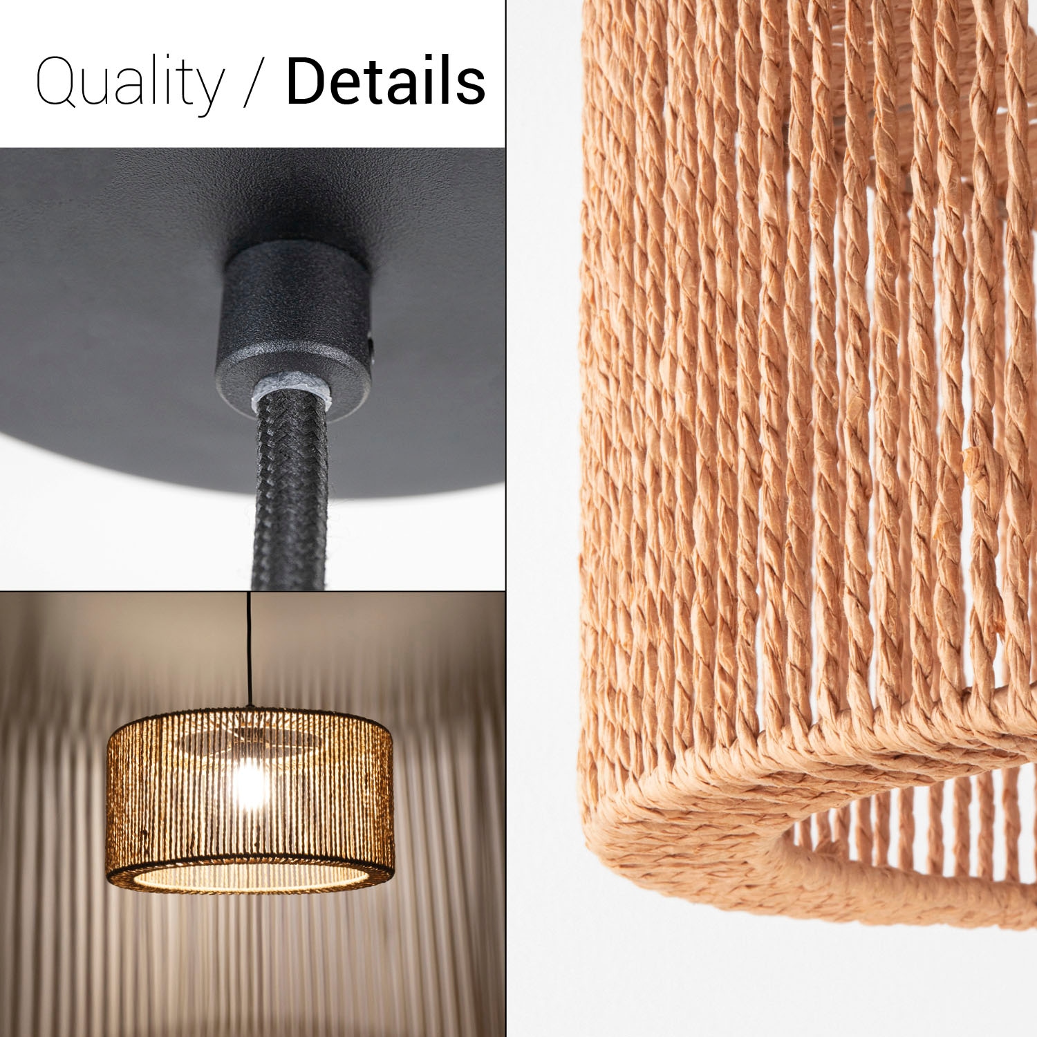 Paco Home Pendelleuchte »Hugo Reyna«, Leuchtmittel E27 | ohne Leuchtmittel, Wohnzimmer Rattan Optik Esszimmer Boho Lampenschirm Papier Groß
