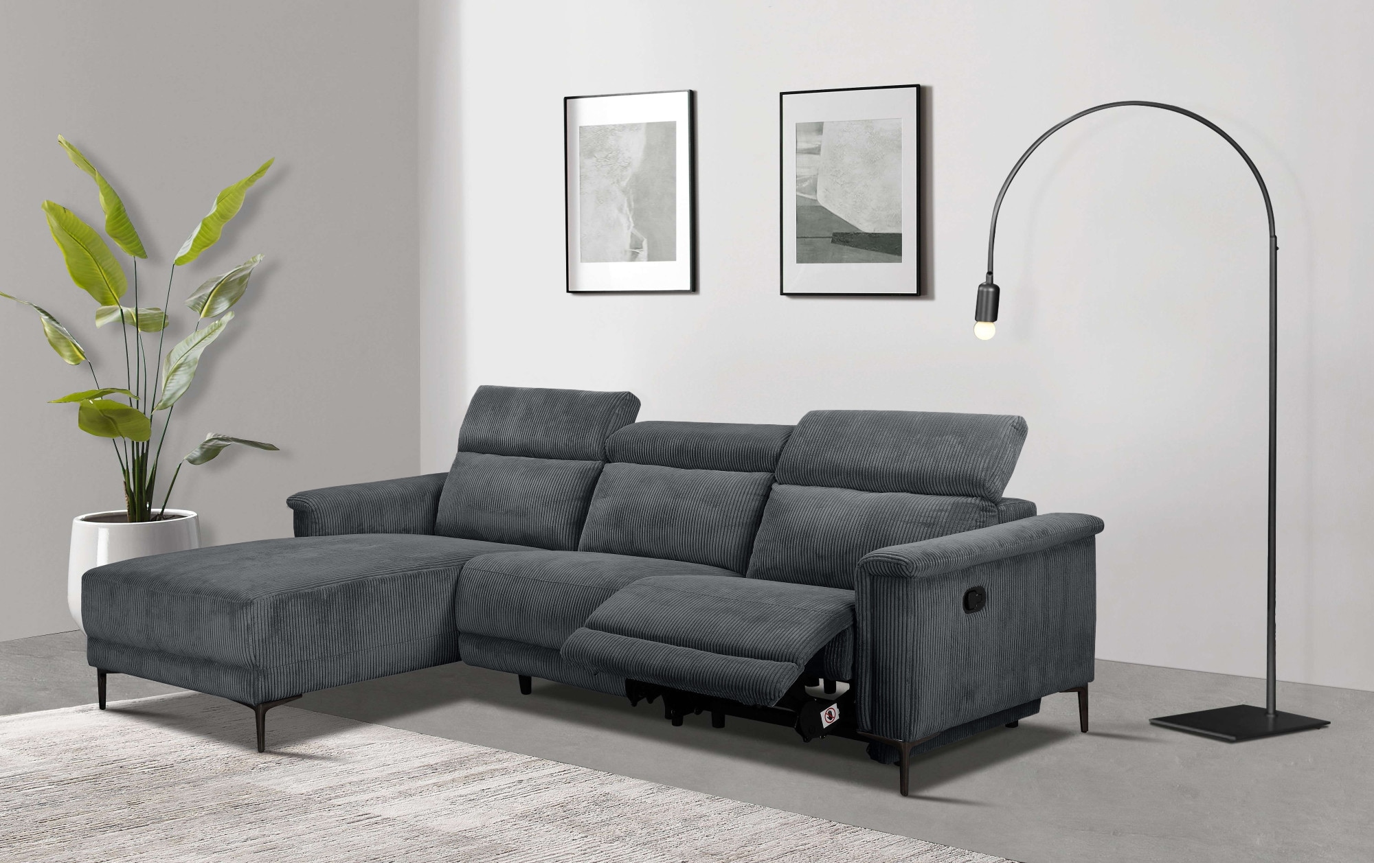 Home affaire Ecksofa »Lund in Cord, L-Form, 261 cm, manuelle und elektr. Relaxfunktion,« USB-C und Kopfteilverstellung