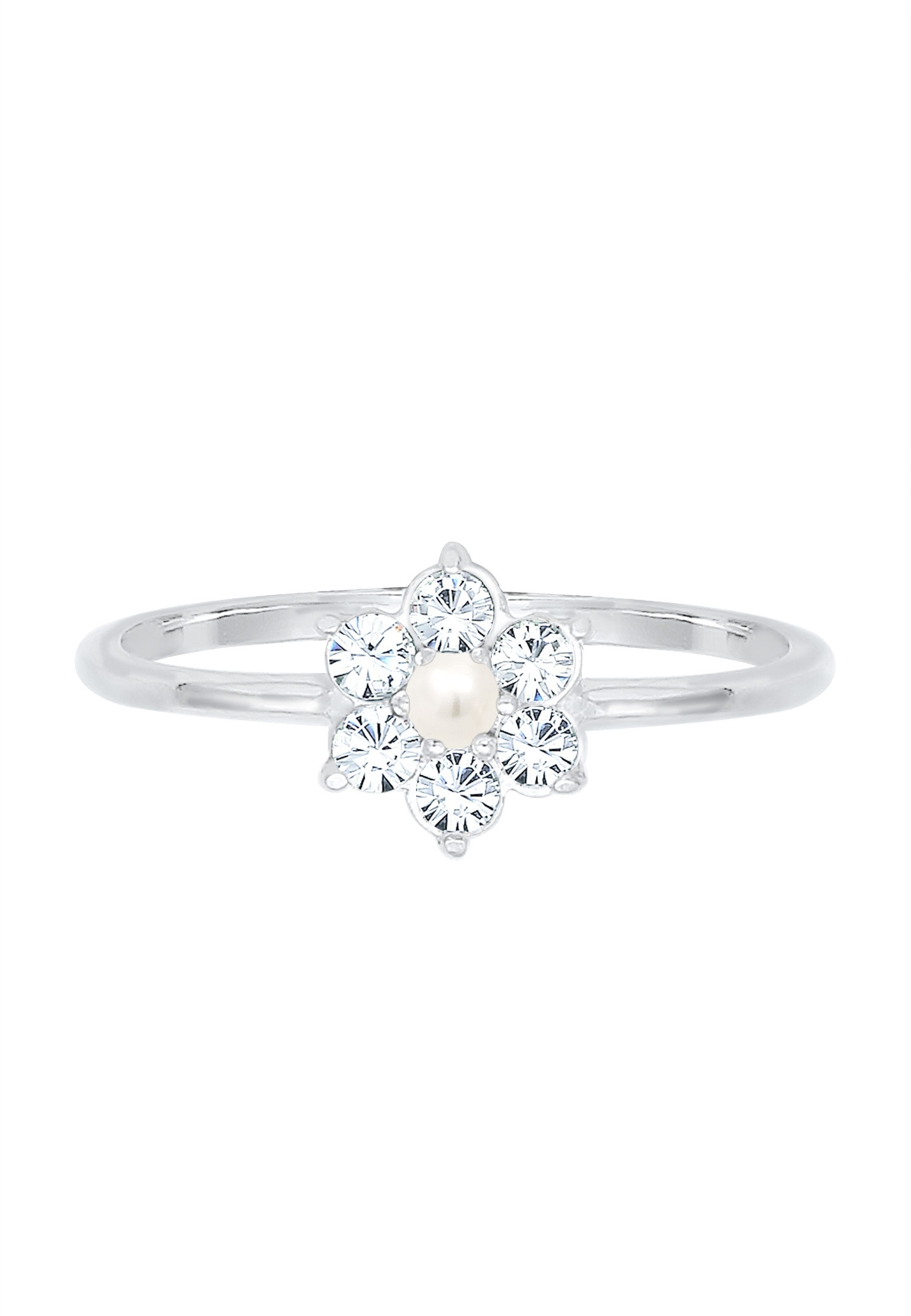 Elli Premium Verlobungsring »Ring Blume Glas Kristalle Synthetische Perle Weiß 925 Sterling Silber«