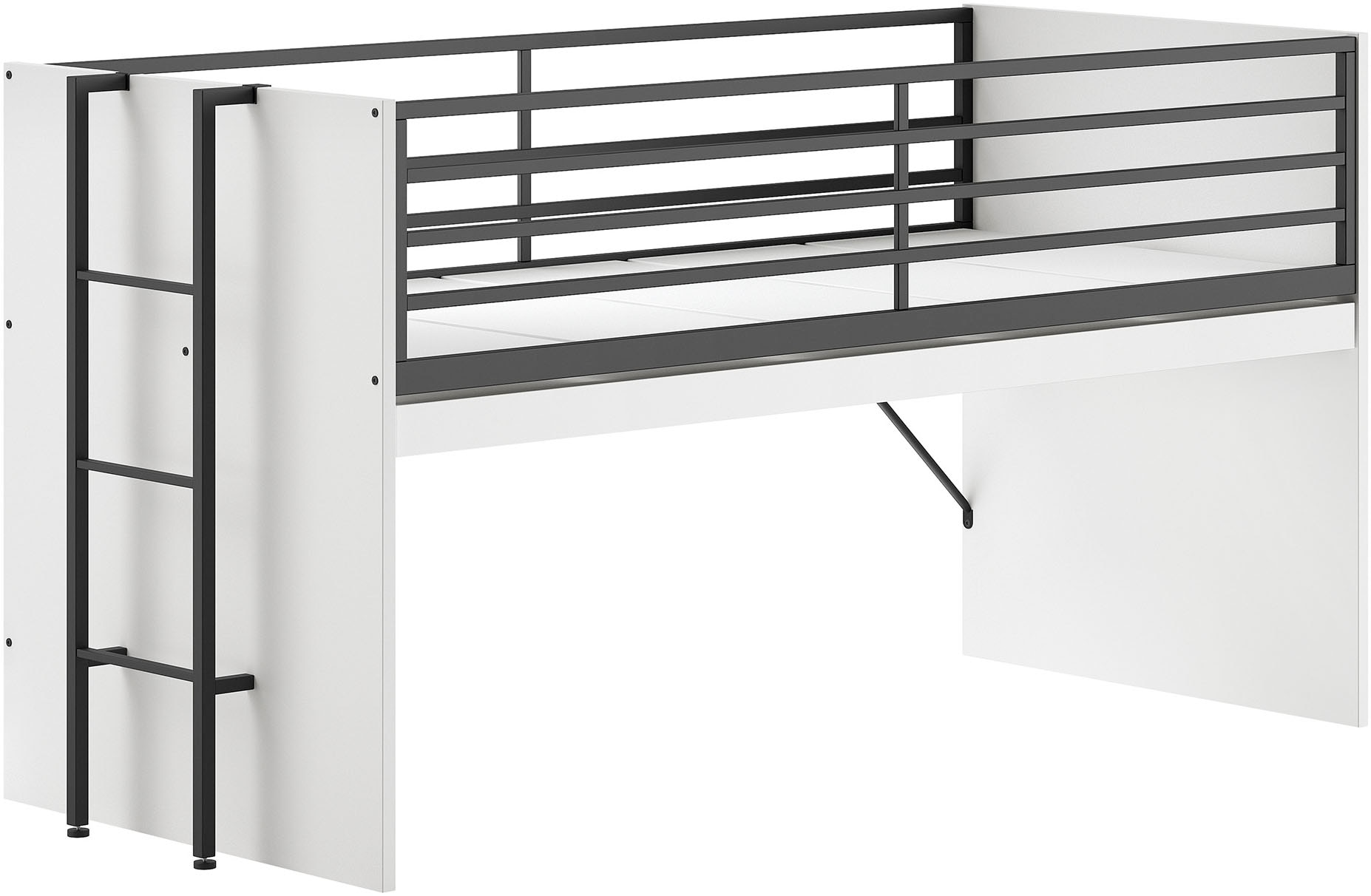 Vipack Hochbett »Sam, schlafen und arbeiten in einem, wahlweise Eiche- oder Weiß-Dekor« Liegefläche 90x200 cm, darunter eine große ausziehbare Schreibplatte,  Inkl. Absturzschutz u. Leiter, pflegeleichte Dekor Oberfläche