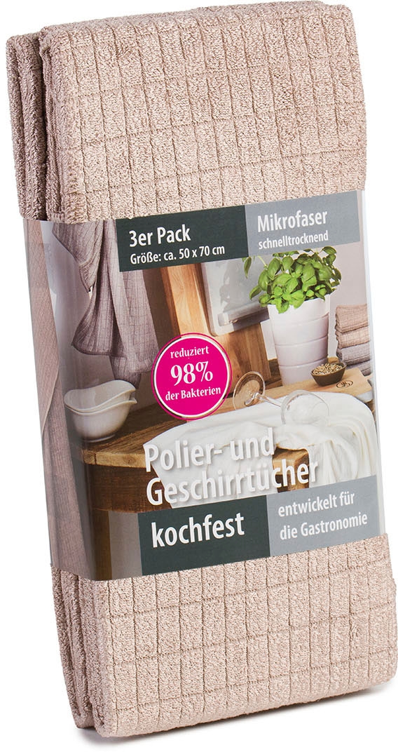 Gözze Geschirrtuch »Polier- und Geschirrtuch, Mikrofaser«, (Set, 3 tlg.), schnelltrocknend und kochfest