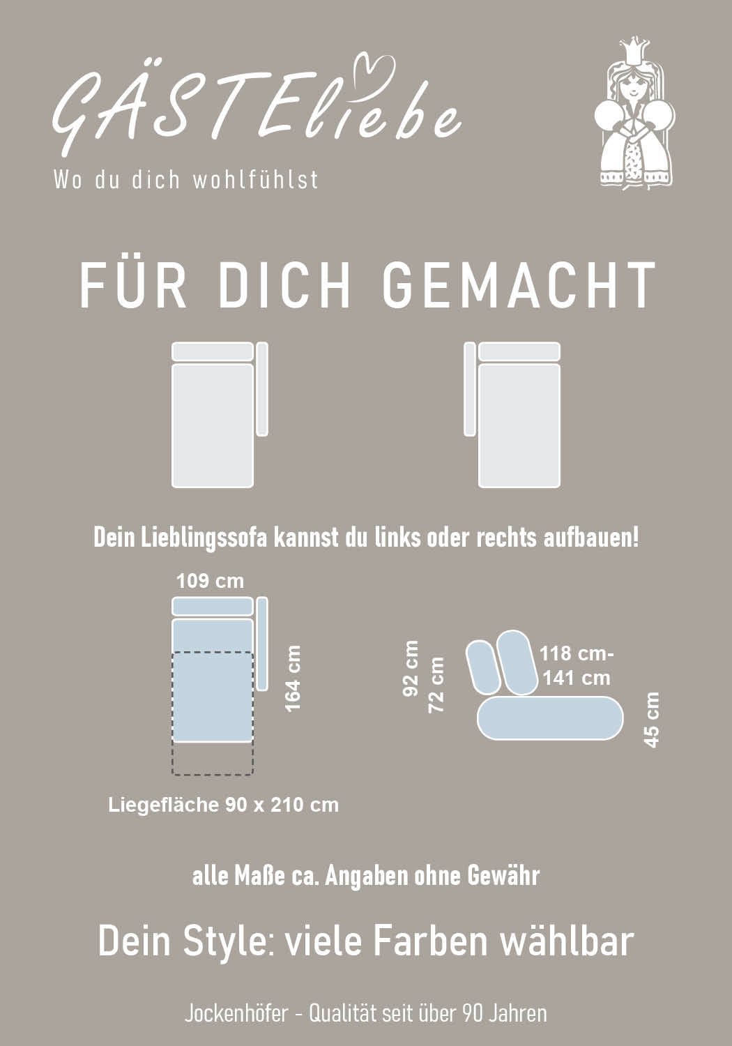 Jockenhöfer Gruppe Recamiere »Romeo, Breite: 164cm, Liegefläche: 90x210 cm« inklusive Bettfunktion und Bettkasten, Federkernpolsterung