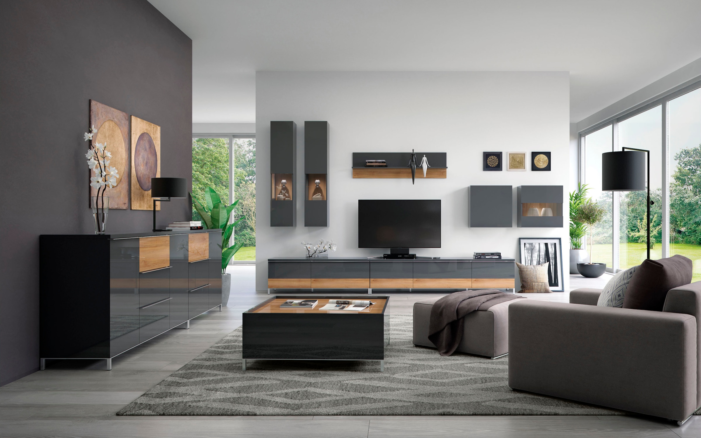 Places of Style Glasvitrine »Onyx«, hochwertig UV lackiert, mit Soft-Close-Funktion, Höhe 140cm