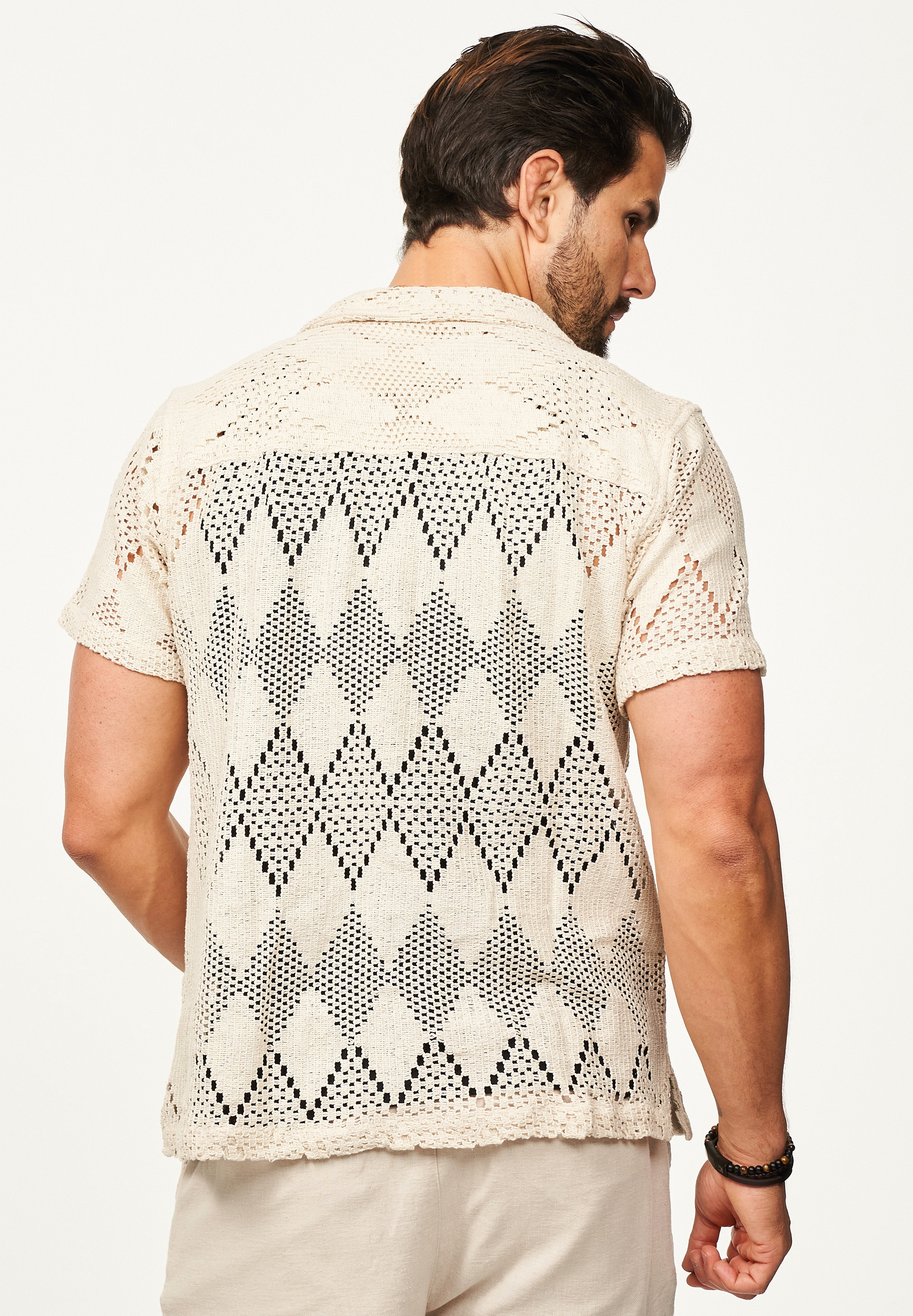 SOULSTAR Kurzarmhemd »Freizeithemd als Kurzam Strick Hemd im Retro-Look - Strick Polo-Hemd Overshirt im Regular-Fit für Herren« Herren Strick Polo-Hemd T-Shirt im Regular-Fit Festival Hemd