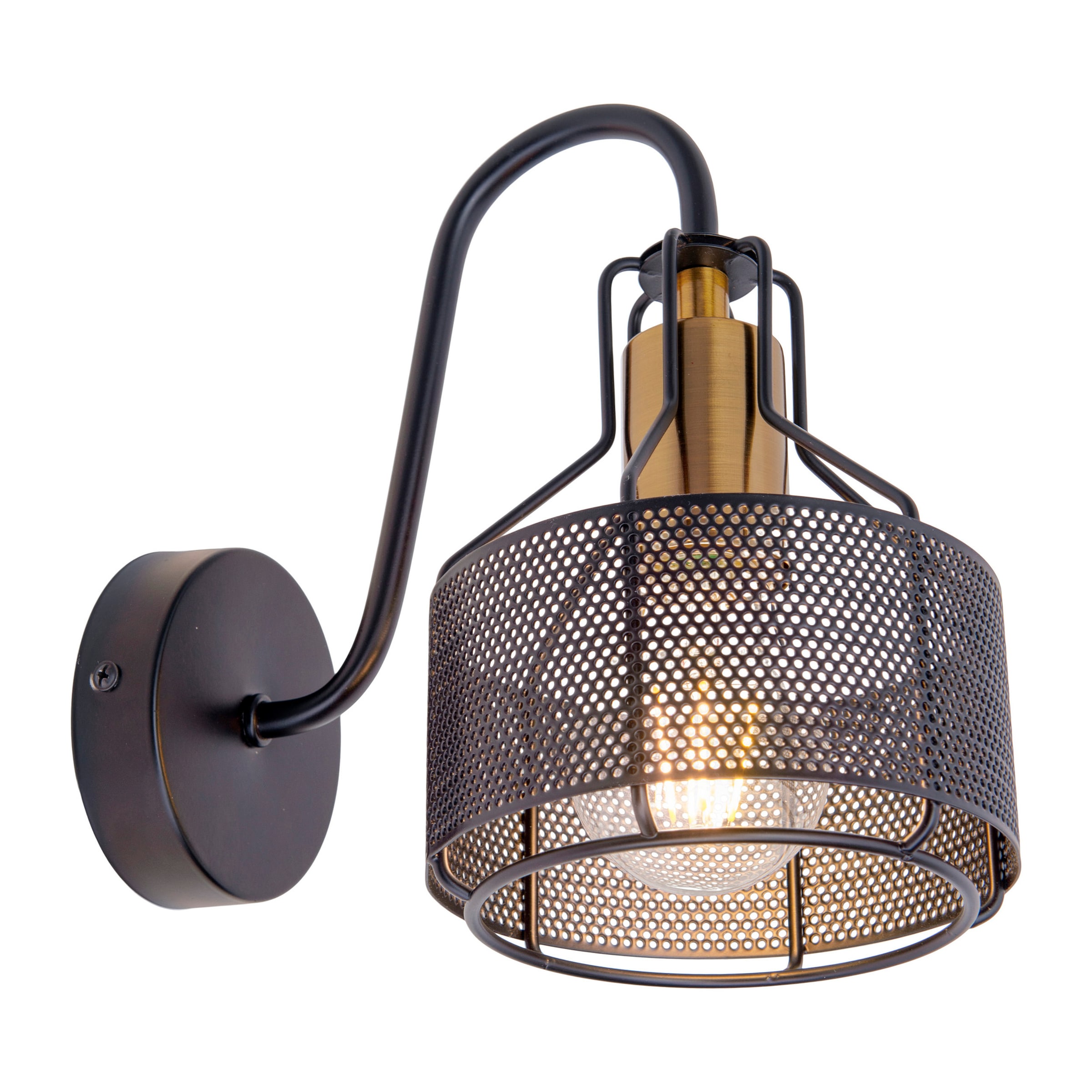 näve LED Wandstrahler »Foro« E27 1 Stk. 1er Wandspot, schwarz, Fassung golden, exkl. E27, aus Eisen, H: 23cm