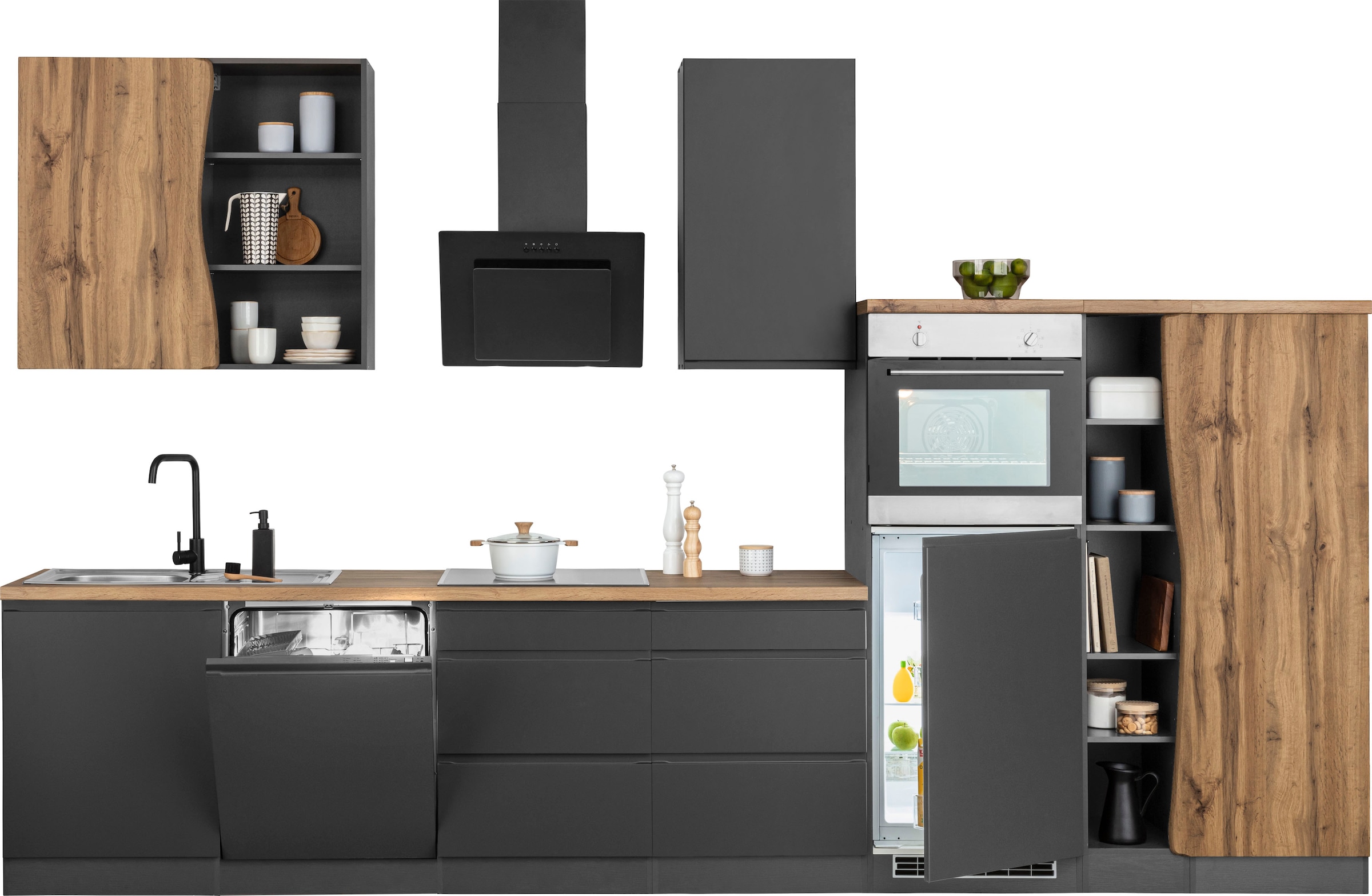 HELD MÖBEL Küche »Bruneck«, breit, MDF-Fronten hochwertige bestellen E-Geräte, bequem 380cm ohne