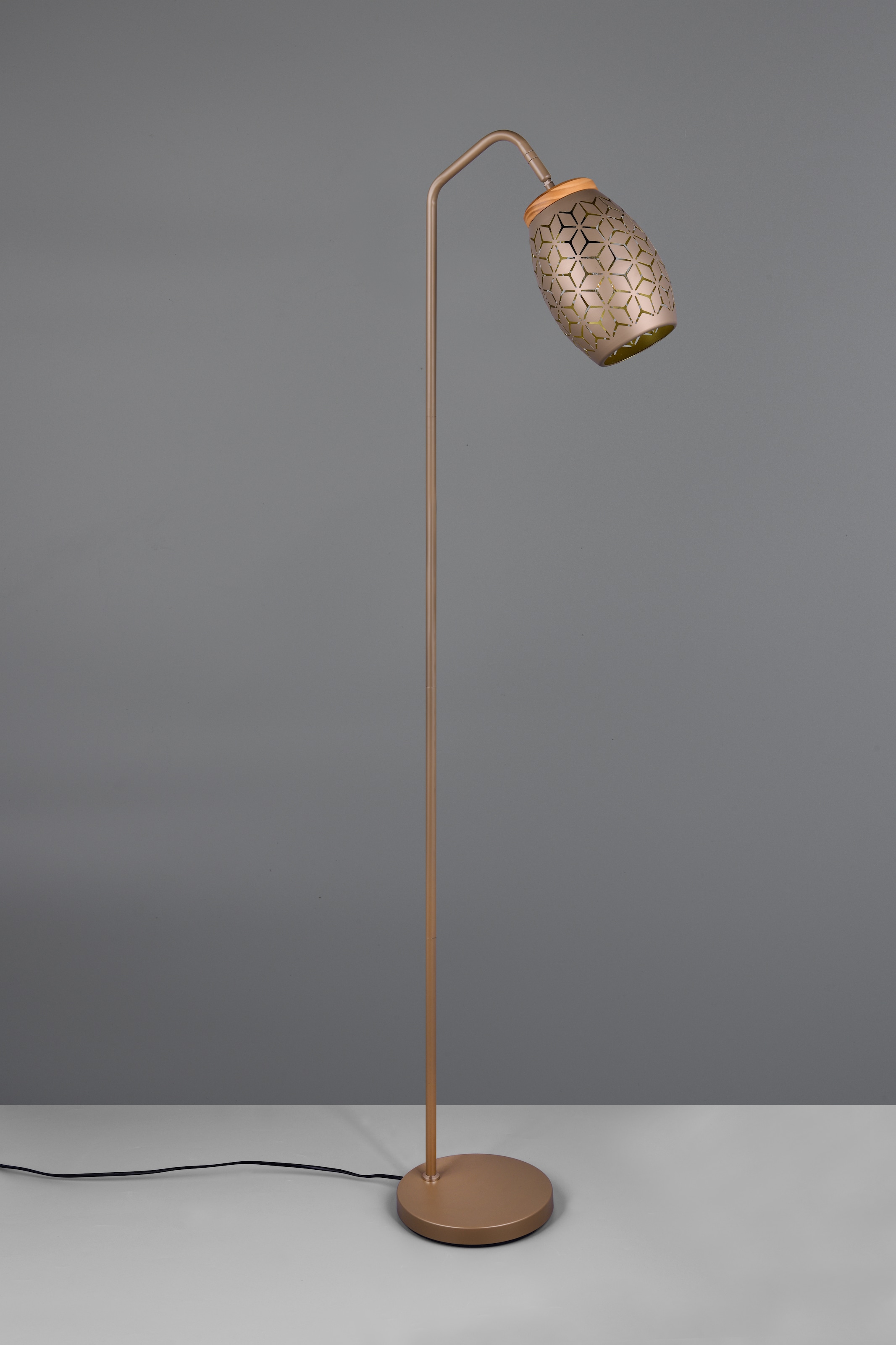 REALITY Leuchten Stehlampe »BIDAR, Stehleuchte Höhe 147 cm mit Fußschalter, exkl 1x E27 max 10W« E27 1 Stk. warmweiß - kaltweiß Metall-Lampenschirm mit Lasercut Muster und Holz-Dekoelement