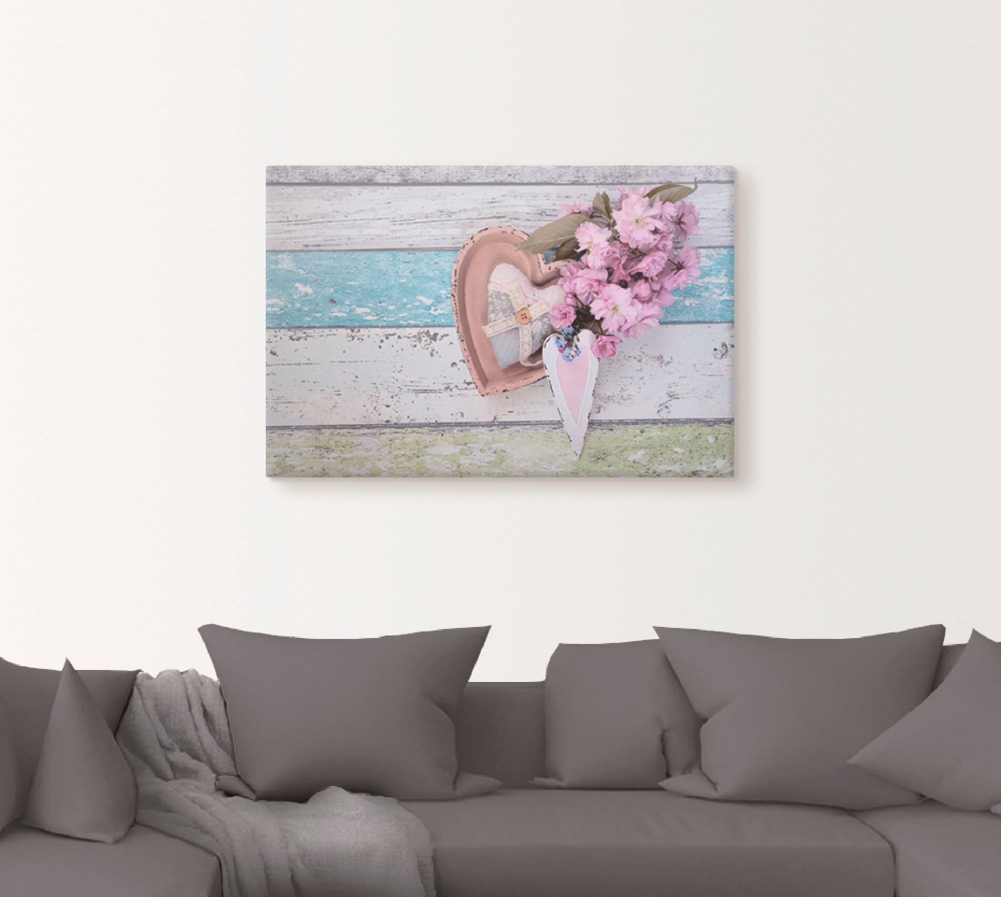Artland Leinwandbild »Stillleben mit Kirschblüten und Herzen«, Arrangements, (1 St.), auf Keilrahmen gespannt