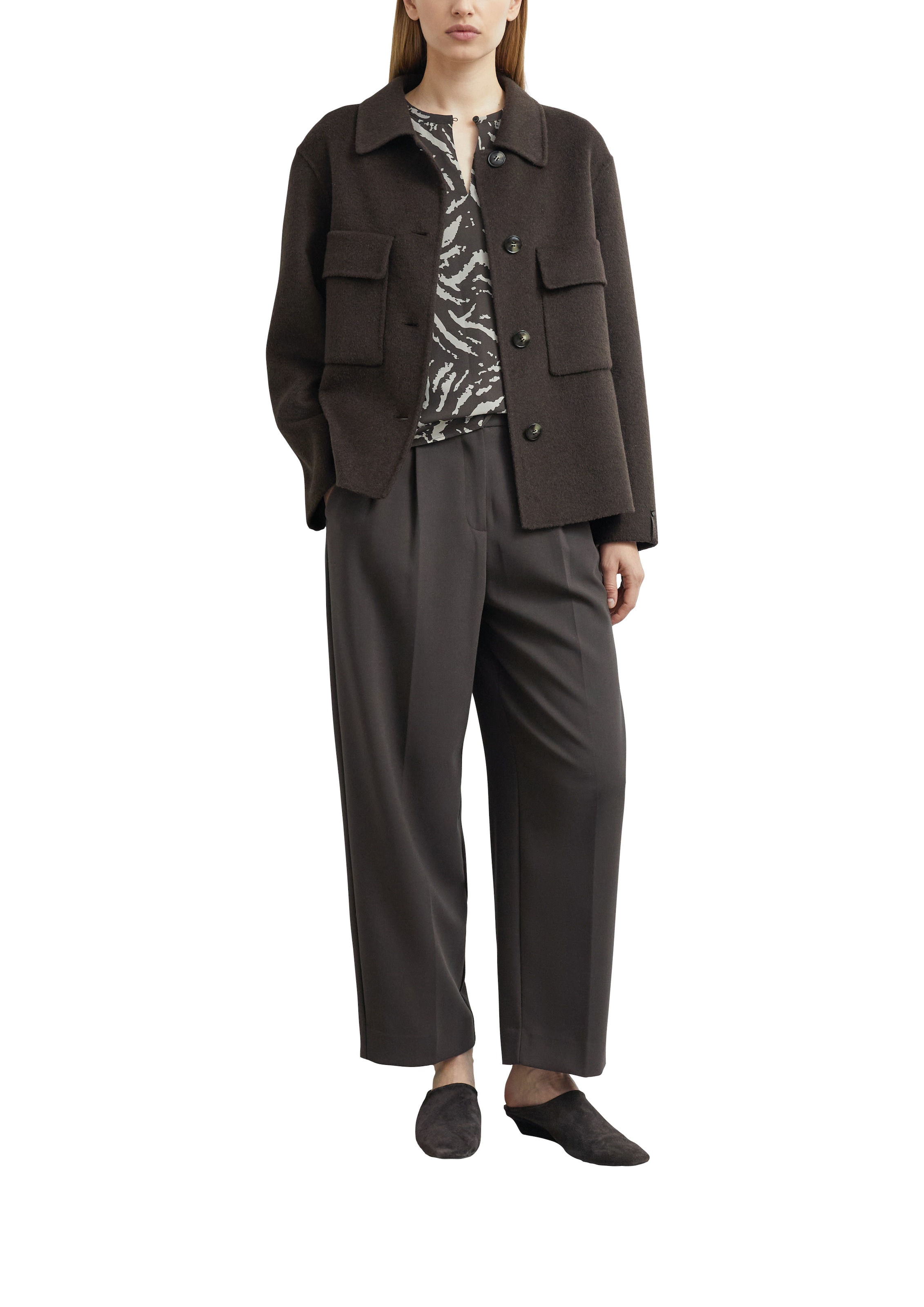 Comma Chiffonbluse mit grafischem Print und Volants / 3/4-Arm