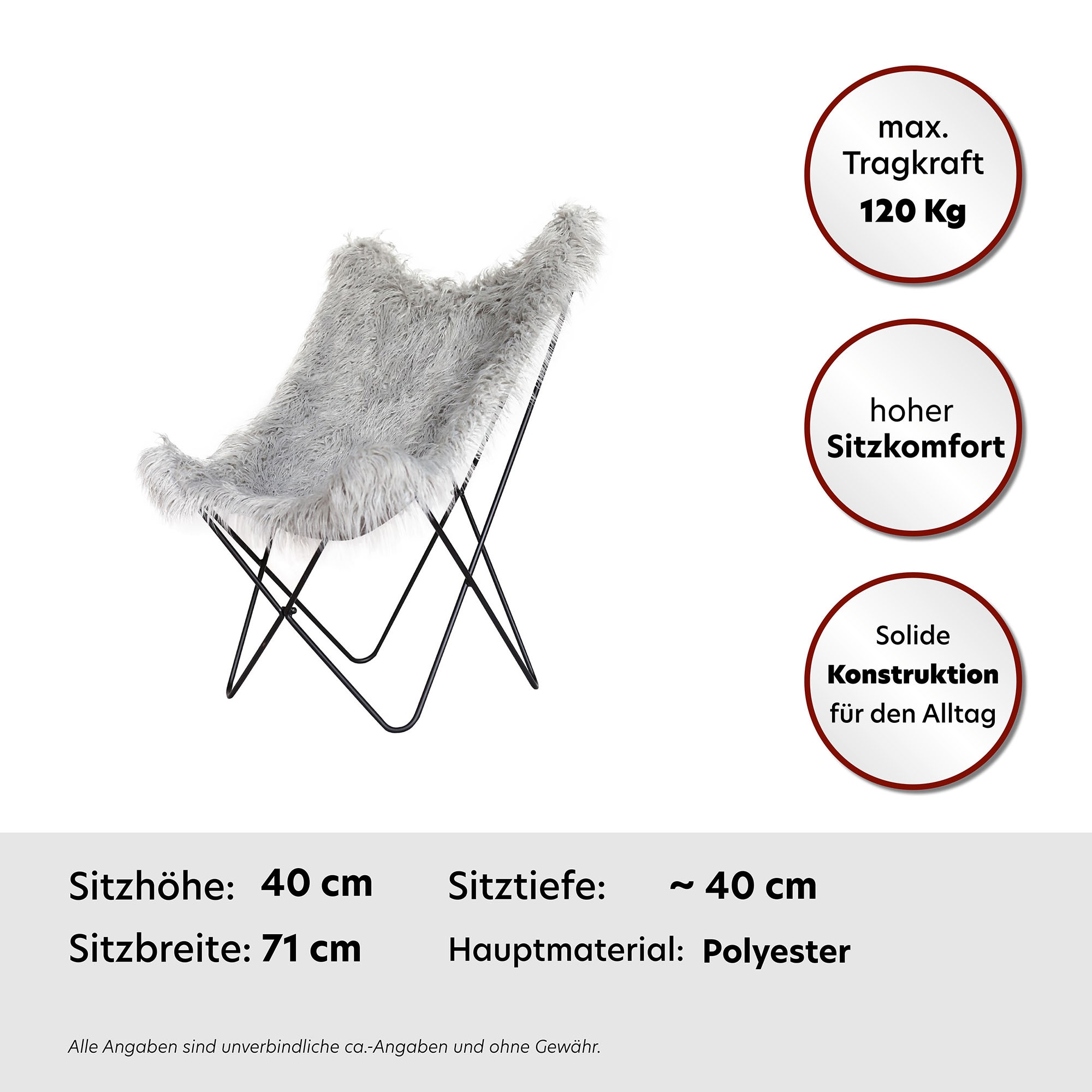 Kayoom Stuhl »Schmetterling-Stuhl Lynn 110, weicher Bezug aus Kunstfell«, 1 St., teilweise handgefertigt, für ungezwungenes Sitzen