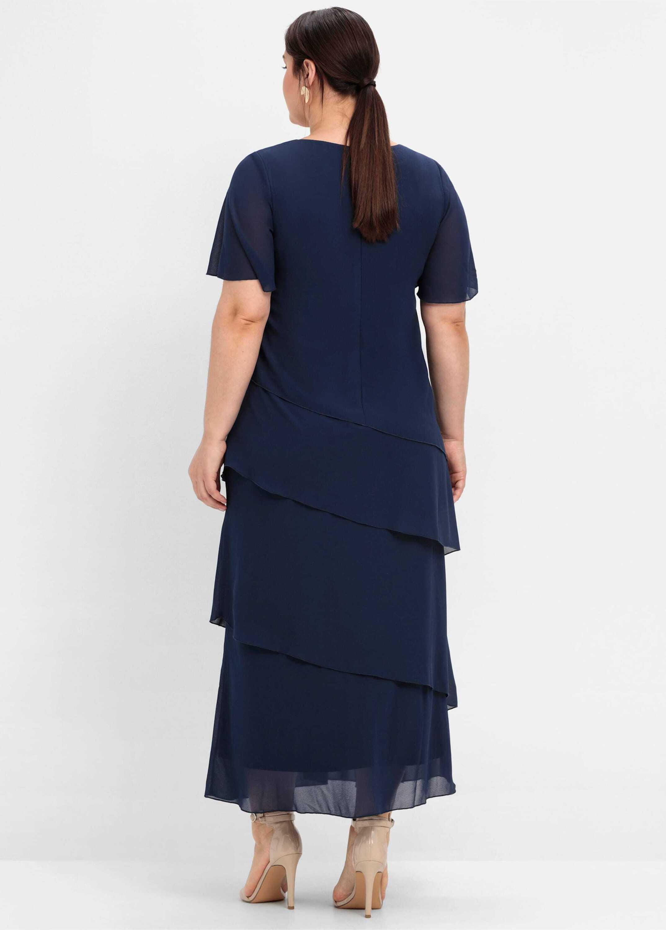 Sheego Jerseykleid »Abendkleid Cocktailkleid im Lagenlook, mit Volants« Ohne Tasche in Maxi-Länge