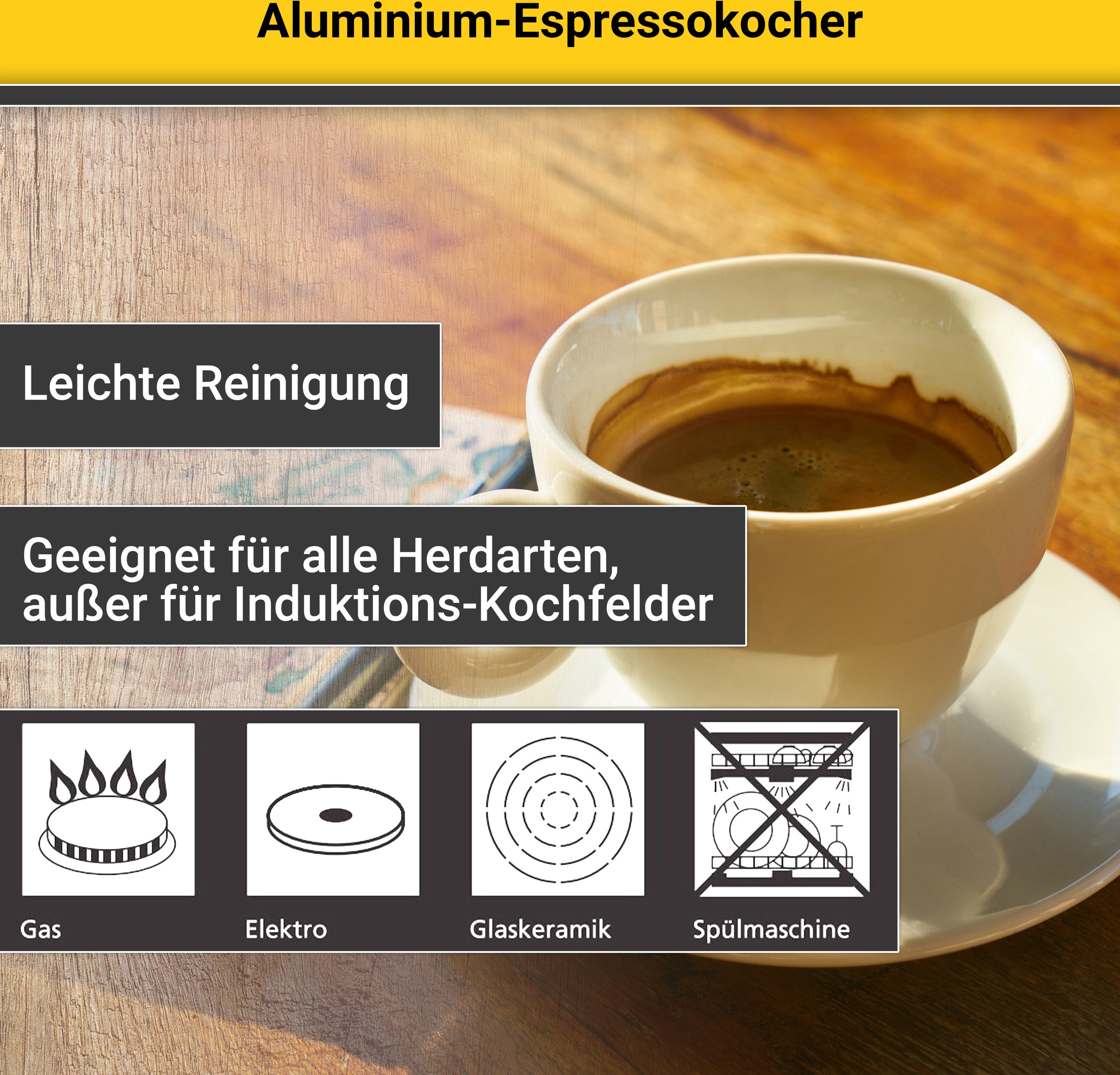 Krüger Espressokocher »Italiano«, 0,2 l Kaffeekanne, traditionell italienisch, aus Aluminium, mit Silikon-Dichtungsring