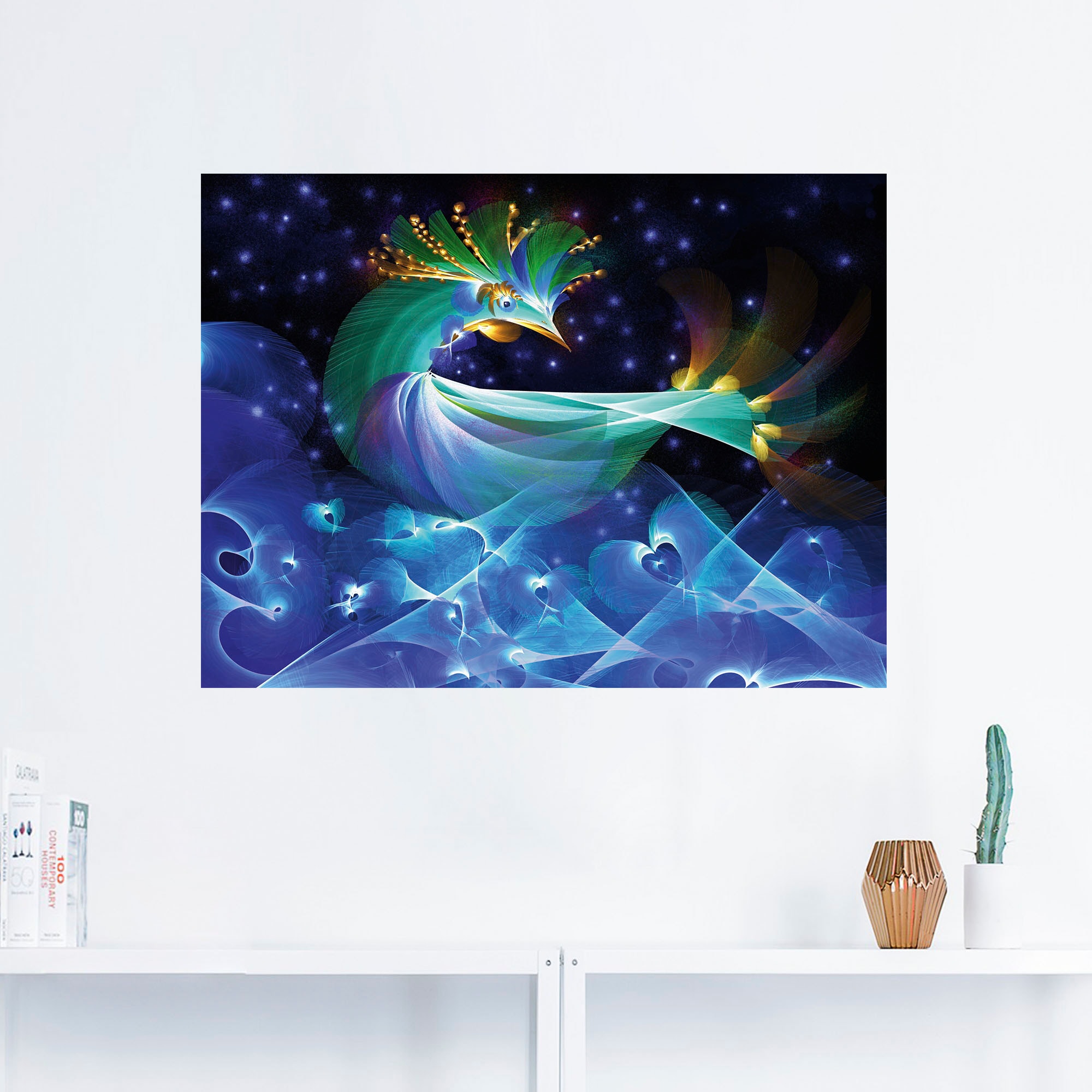 Artland Wandbild »Zaubervogel im Meer der Herzen«, Animal Fantasy, (1 St.), als Alubild, Leinwandbild, Wandaufkleber oder Poster in versch. Größen