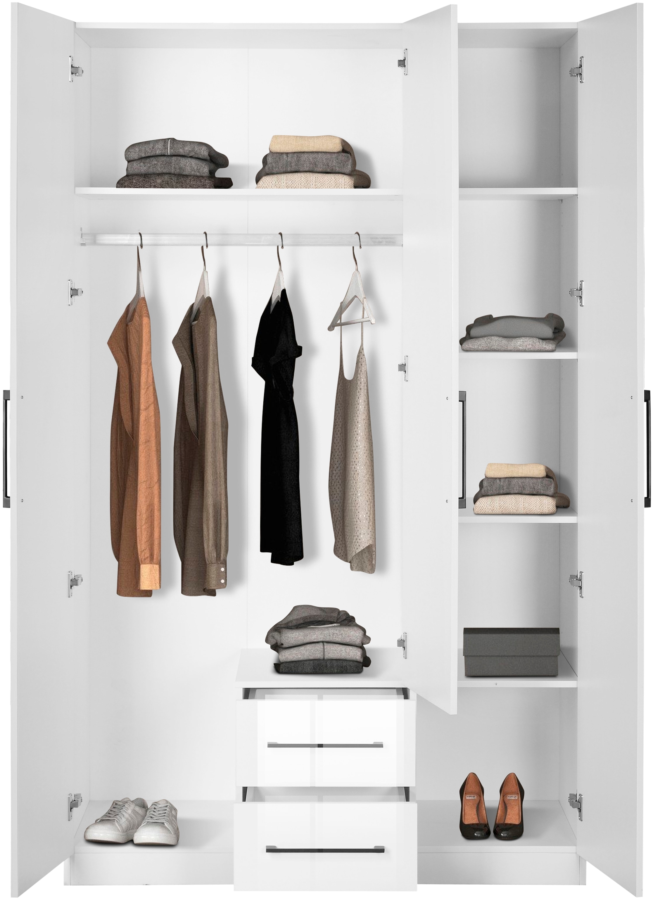 OTTO home Kleiderschrank »Sylt Schlafzimmerschrank Garderobe Schrank Bestseller hochglanz« Drehtürenschrank mit perfekter Innenausstattung, Breite 120cm
