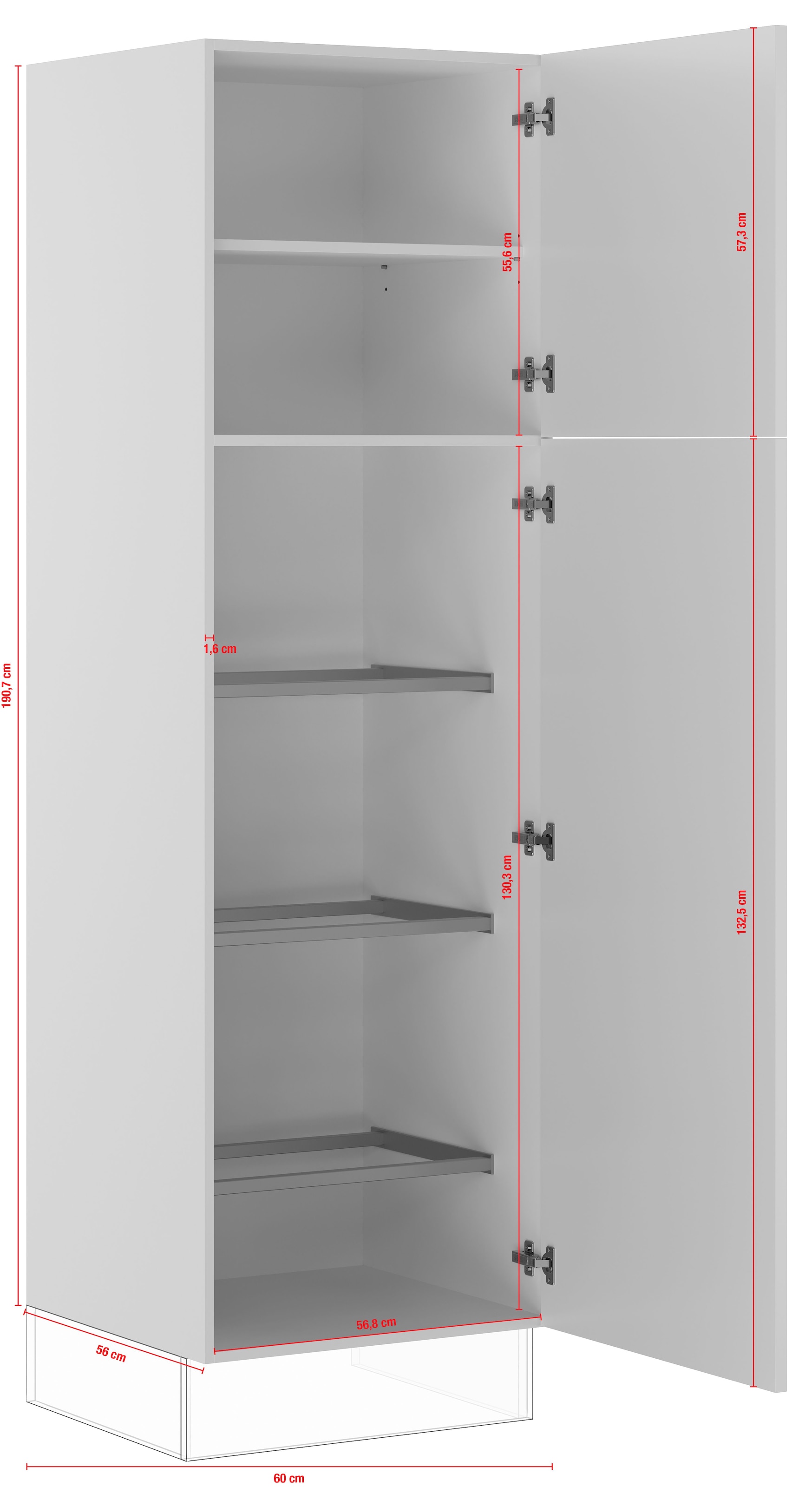 IMPULS KÜCHEN Seitenschrank »"Valencia", Breite/Höhe: 60/190,7 cm«, vormontiert, mit Drehtüren, mit verstellbarem Fachboden