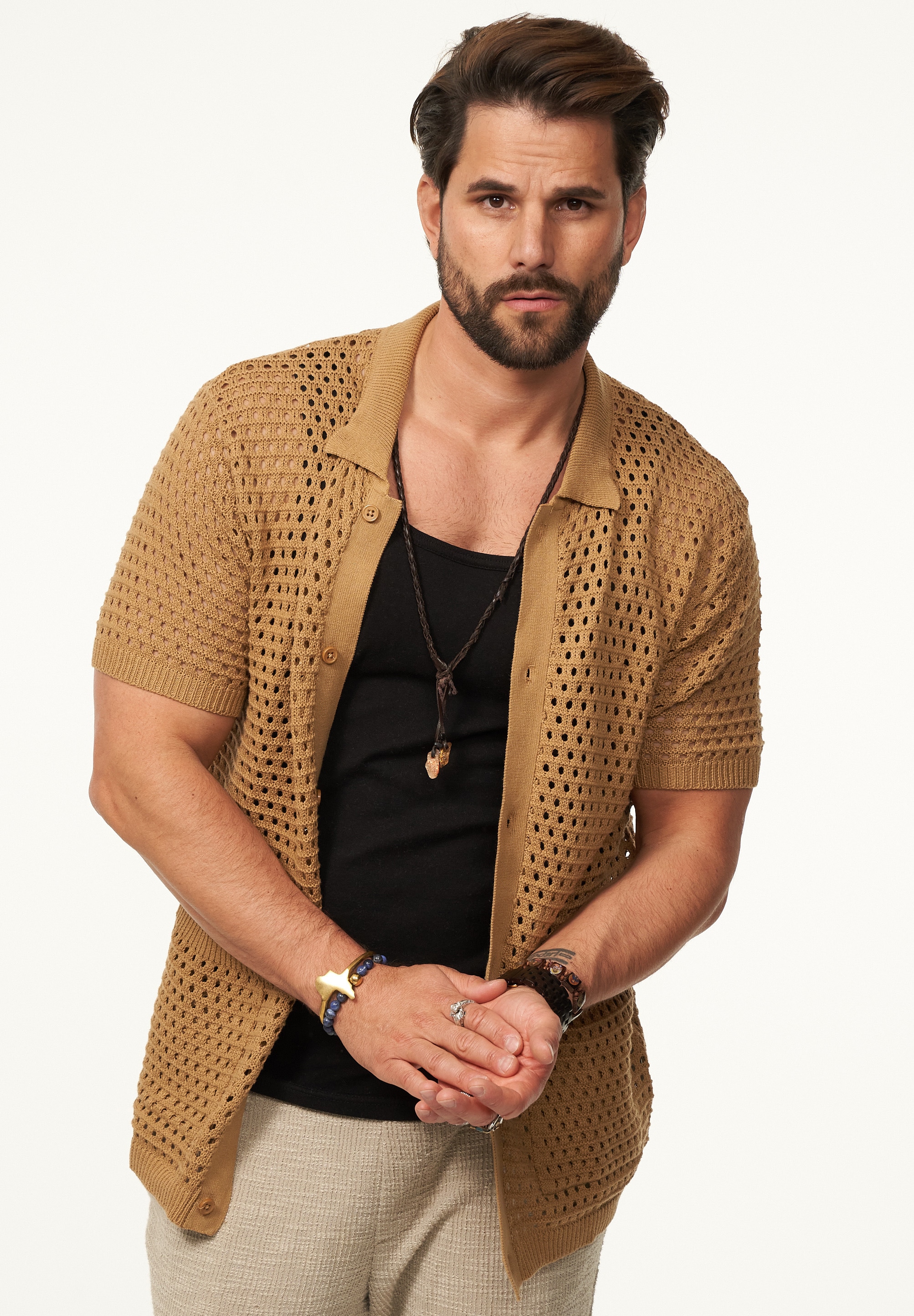 SOULSTAR Poloshirt »Kurzarm Strickhemd im Cardigan Stil mit Knopfleiste für Herren« Herren Kurzarm Strick Polo-Hemd Cardigan T-Shirt