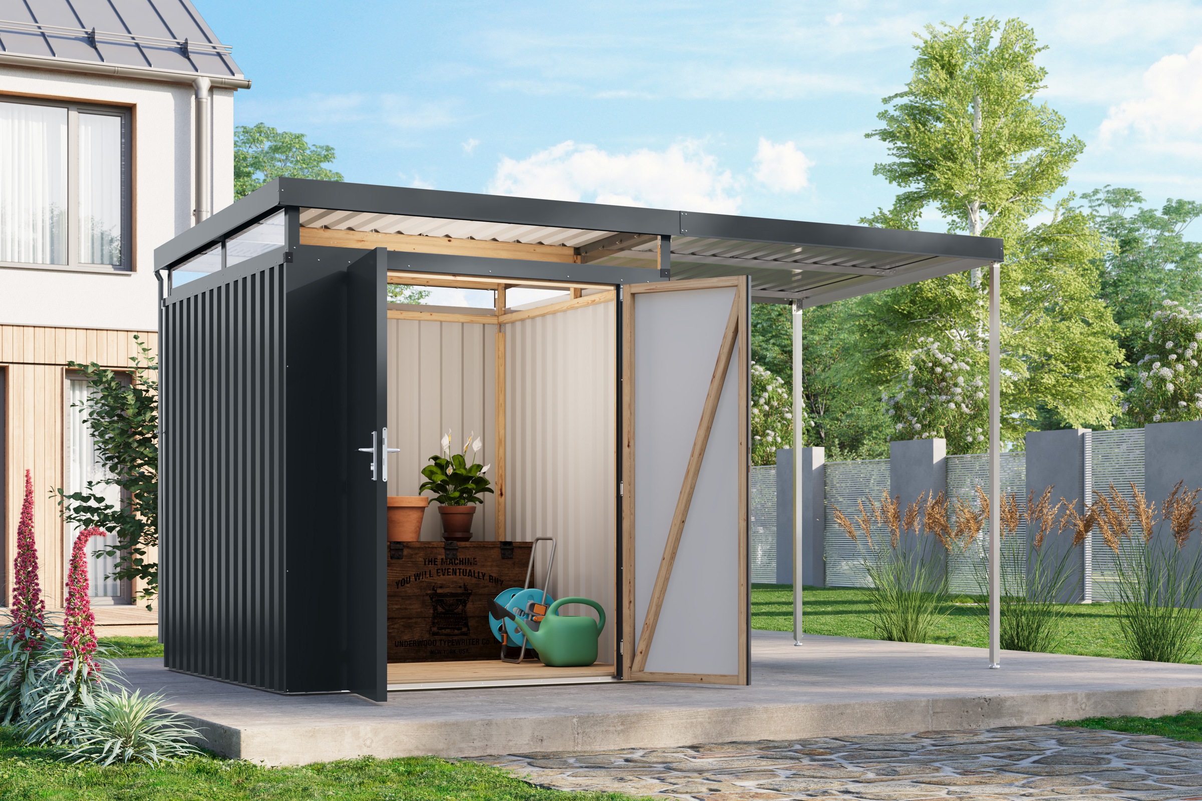 Karibu Gerätehaus »Titanium 2 SET mit Anbaudach« Made in Germany