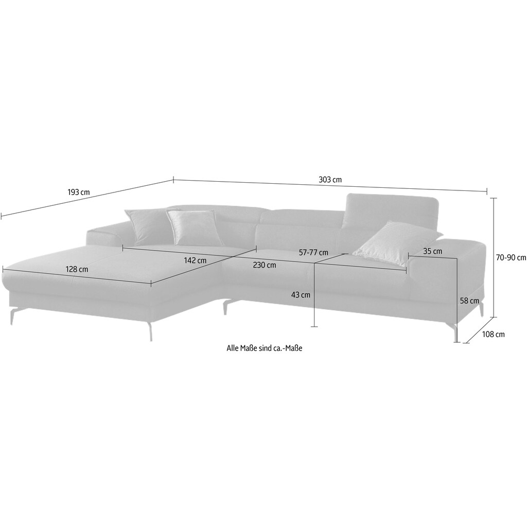 W.SCHILLIG Ecksofa »piedroo«, Kopfteilverstellung, wahlweise mit Sitztiefenverstellung, Breite 303cm