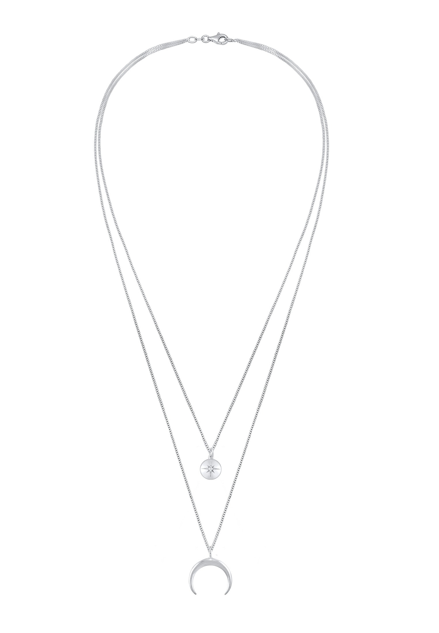 Elli Silberkette »Halskette Layer Halbmond Stern Plättchen Zirkonia 925 Sterling Silber«